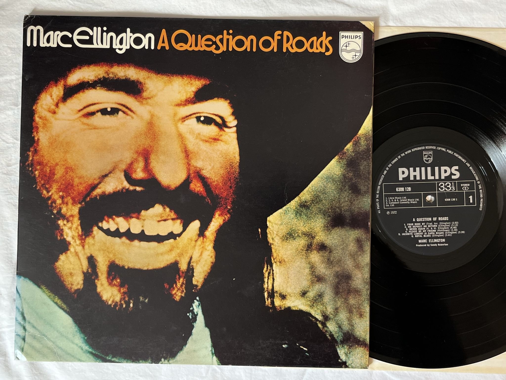 Omslagsbild för skivan MARC ELLINGTON a question of roads LP -72 UK PHILIPS 6308120 *** RARE FOLK ***