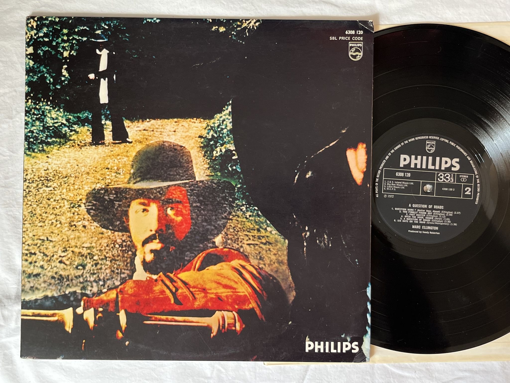 Omslagsbild för skivan MARC ELLINGTON a question of roads LP -72 UK PHILIPS 6308120 *** RARE FOLK ***