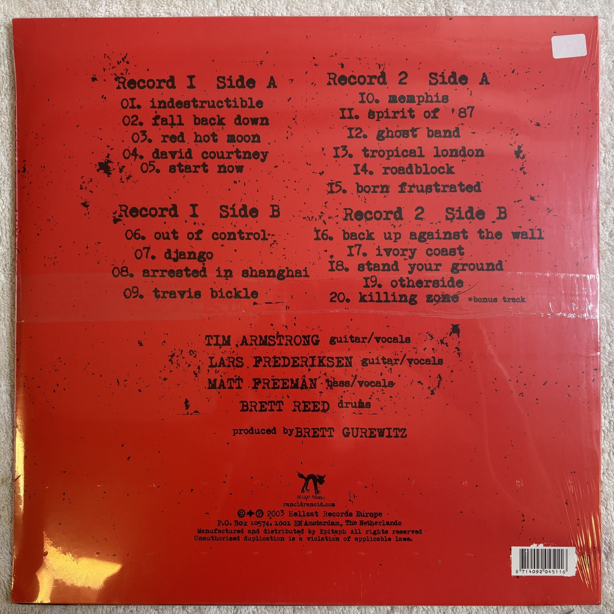 Omslagsbild för skivan RANCID Indestructible 2xLP- 2003 Hellcat Records 0451-1