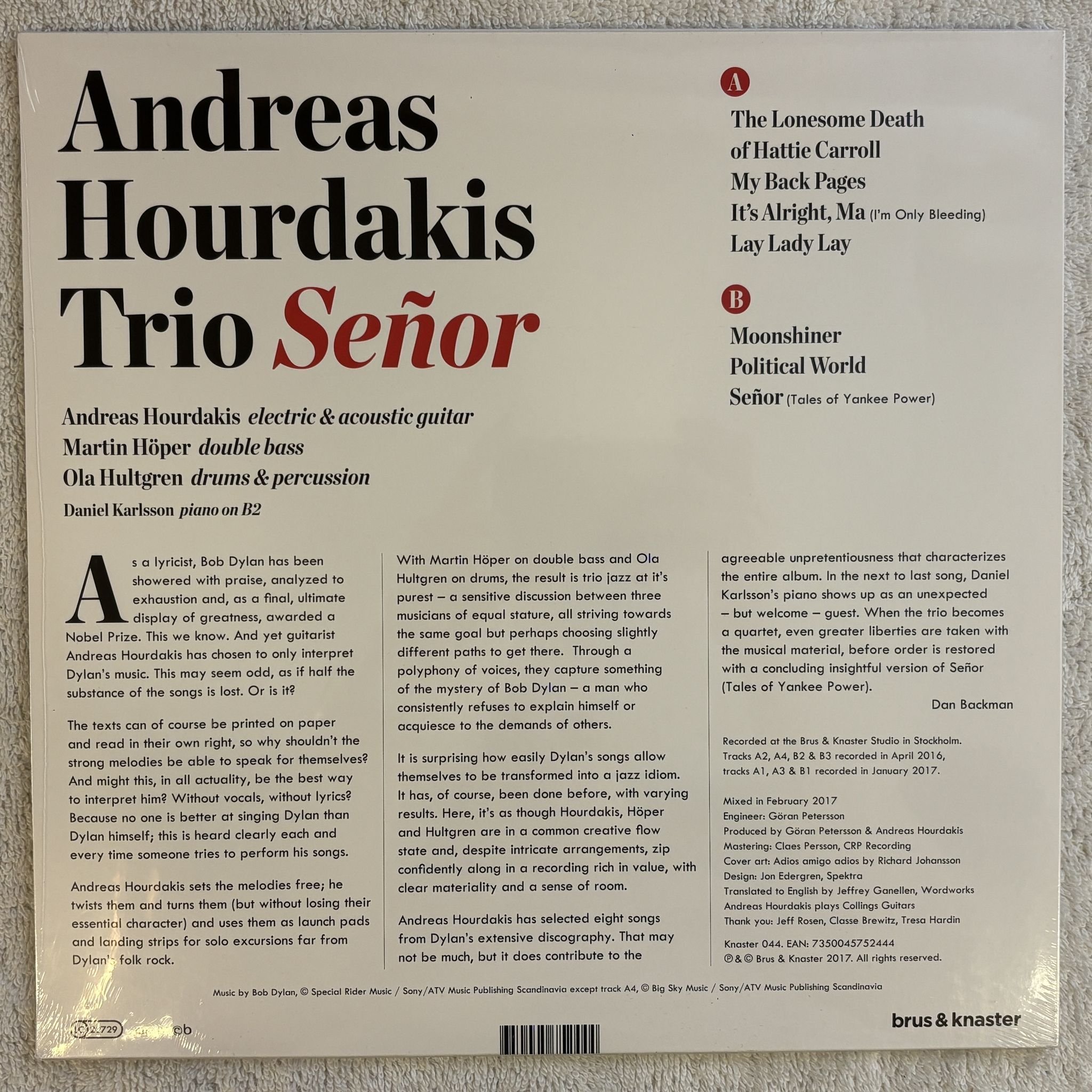 Omslagsbild för skivan ANDREAS HOURDAKIS TRIO señor LP -2017 Brus & Knaster – 044