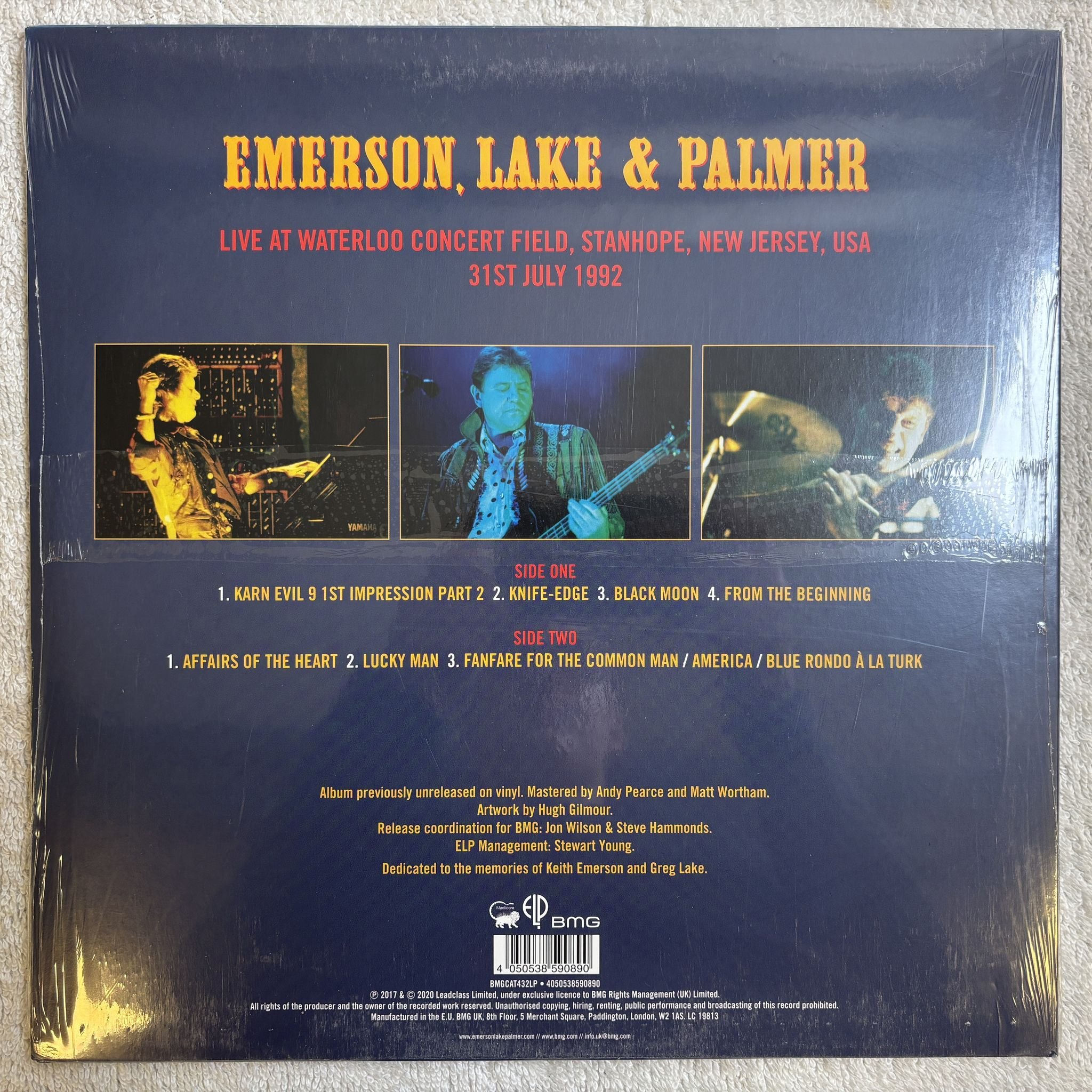 Omslagsbild för skivan EMERSON, LAKE & PALMER live LP -2020 Manticore BMGCAT432LP