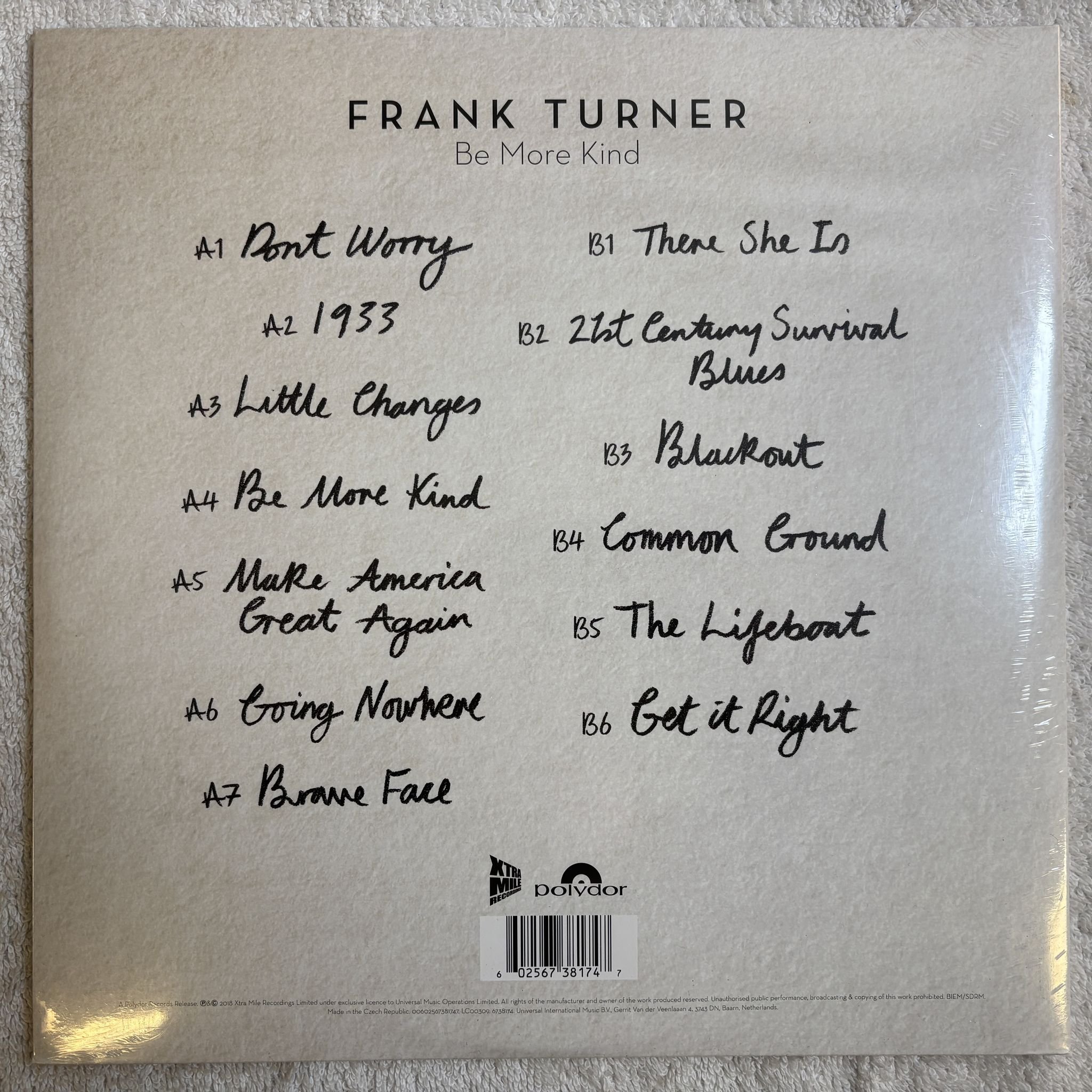 Omslagsbild för skivan FRANK TURNER Be More Kind LP- 2018 Xtra Mile Recordings 6738174