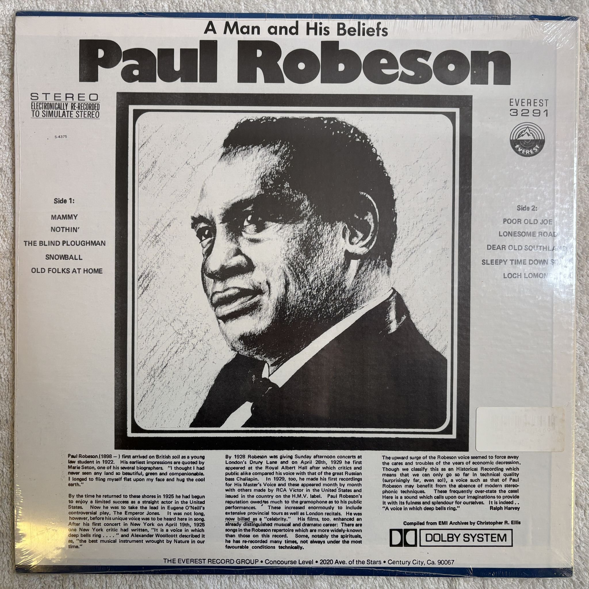 Omslagsbild för skivan PAUL ROBESON A man And His Beliefs LP Everest 3291