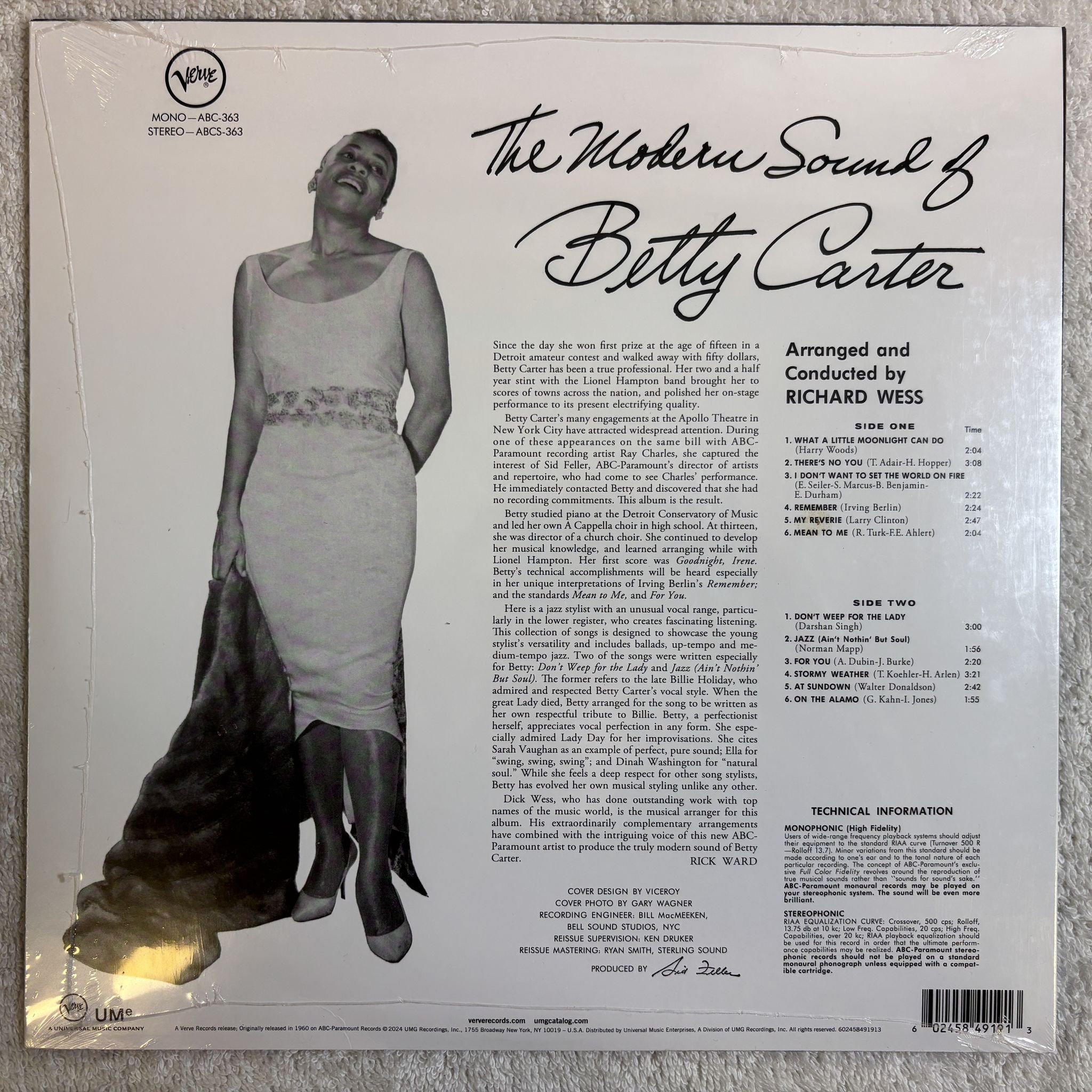 Omslagsbild för skivan BETTY CARTER The Modern Sound Of Betty Carter LP- 2024 Verve Records ABCS 363