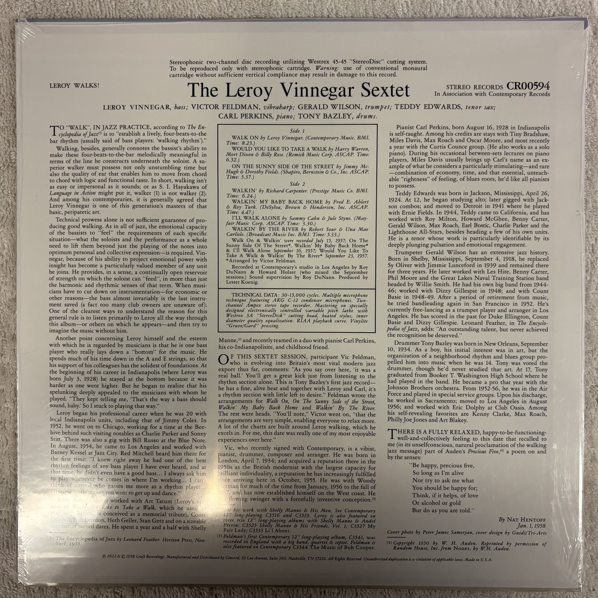 Omslagsbild för skivan THE LEROY VINNEGAR SEXTET Leroy Walks! LP- 2023 Stereo Records CR00594