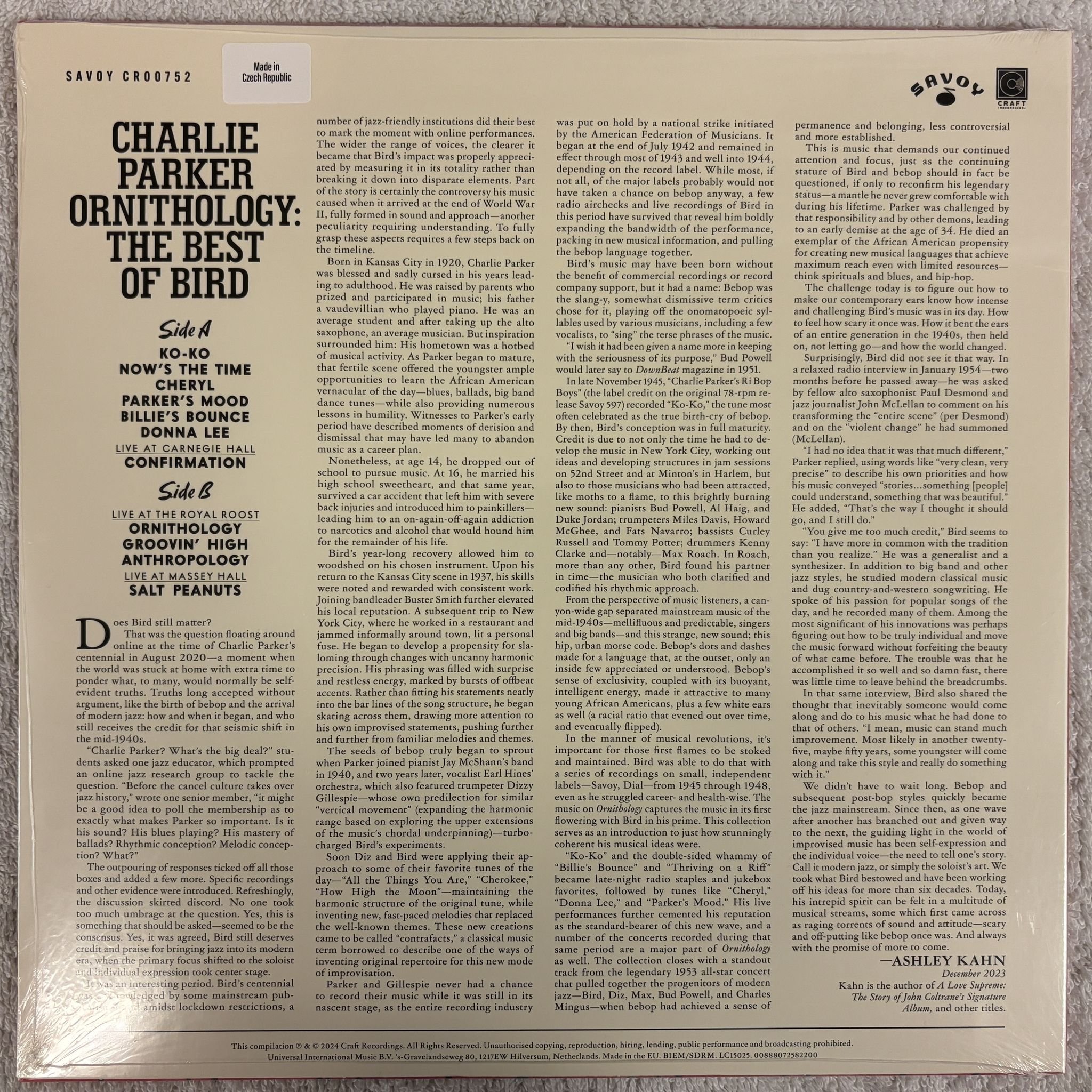 Omslagsbild för skivan CHARLIE PARKER Ornithology: The Best Of Bird LP- 2024 Craft Recordings CR00752