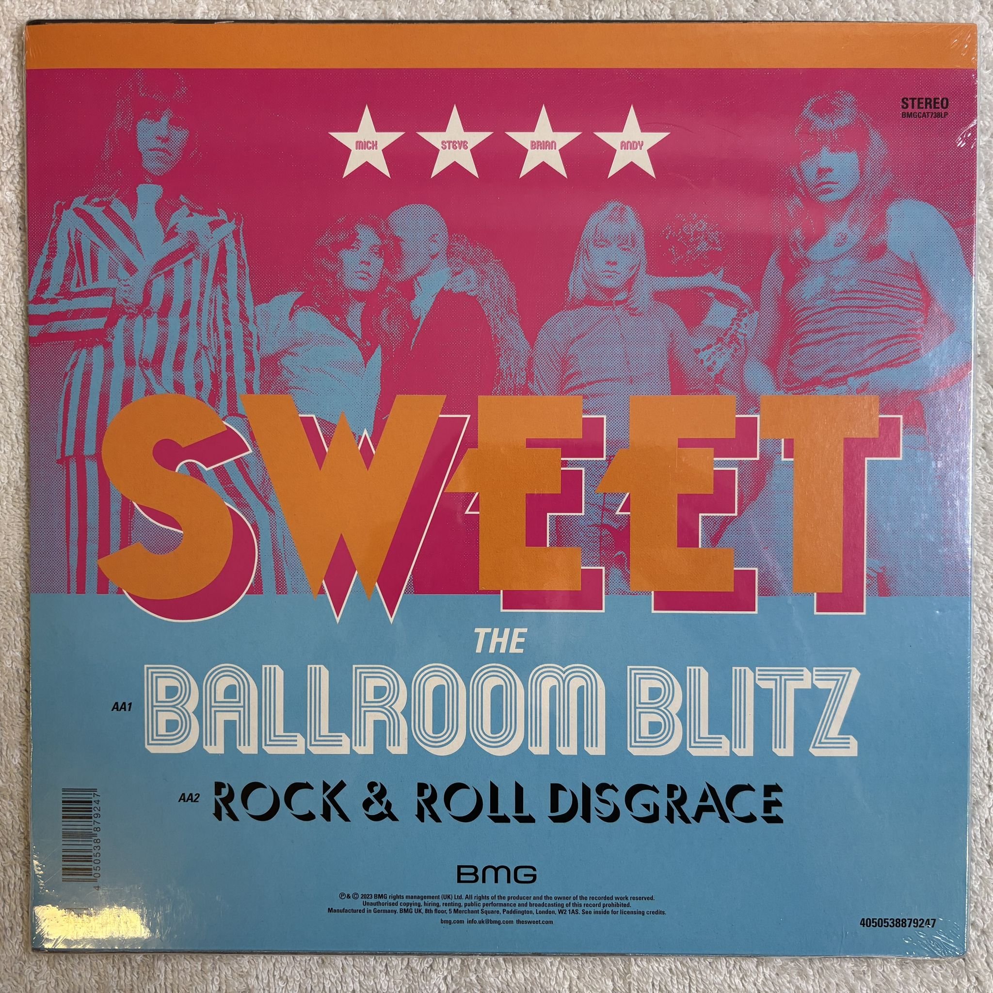 Omslagsbild för skivan THE SWEET Blockbuster! / The Ballroom Blitz LP- 2023 BMG – BMGCAT738LP