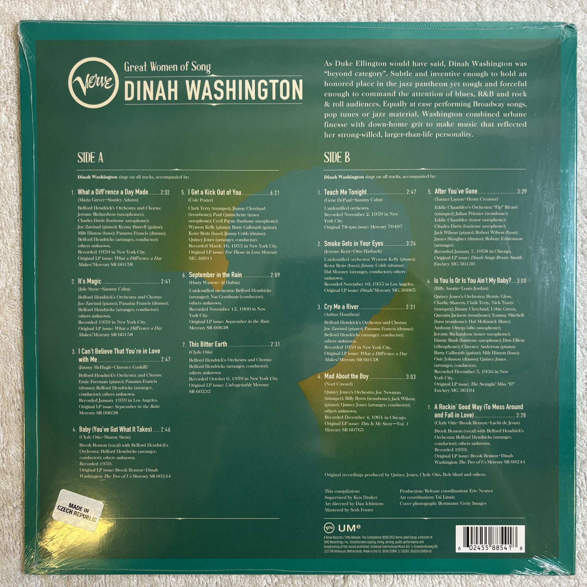 Omslagsbild för skivan DINAH WASHINGTON Great Women Of Song LP -2023 Verve Records – B0038238-01