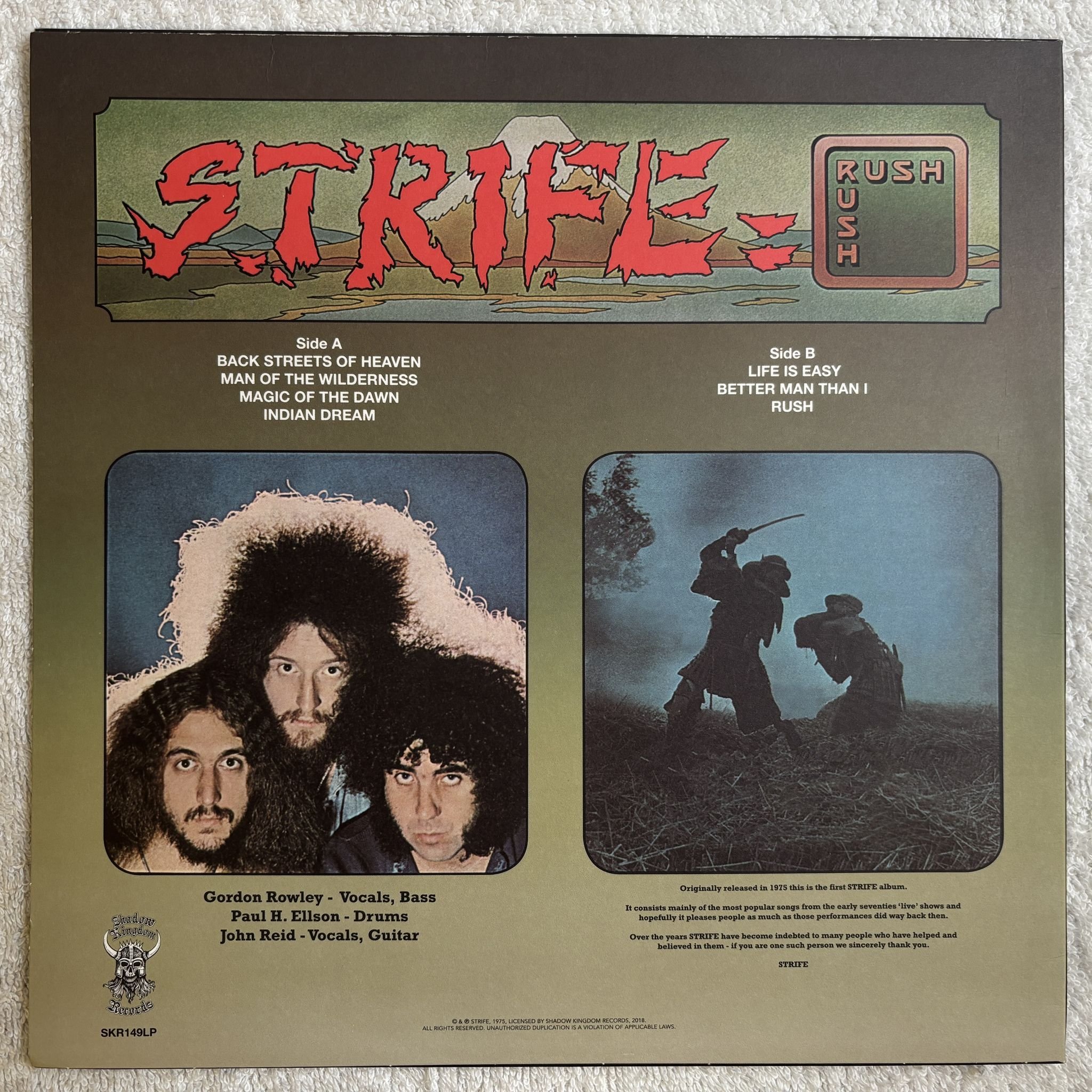 Omslagsbild för skivan STRIFE Rush LP- 2018 Shadow Kingdom Records SKR149LP