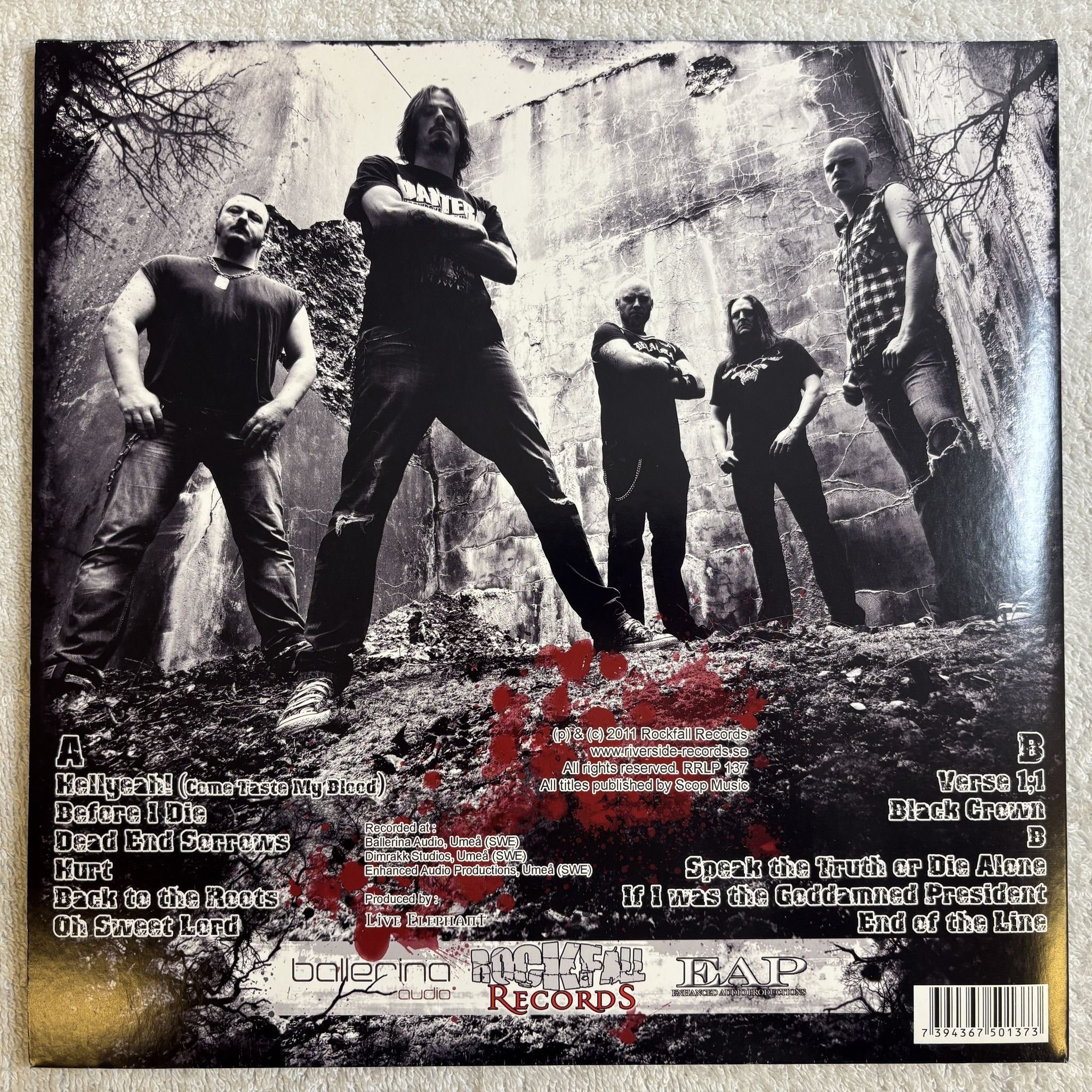 Omslagsbild för skivan LIVE ELEPHANT Speak The Truth Or Die Alone LP- 2011 Rockfall Records RRLP 137