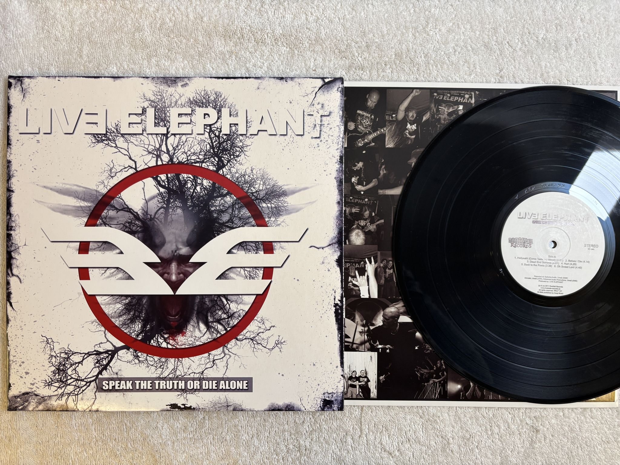 Omslagsbild för skivan LIVE ELEPHANT Speak The Truth Or Die Alone LP- 2011 Rockfall Records RRLP 137