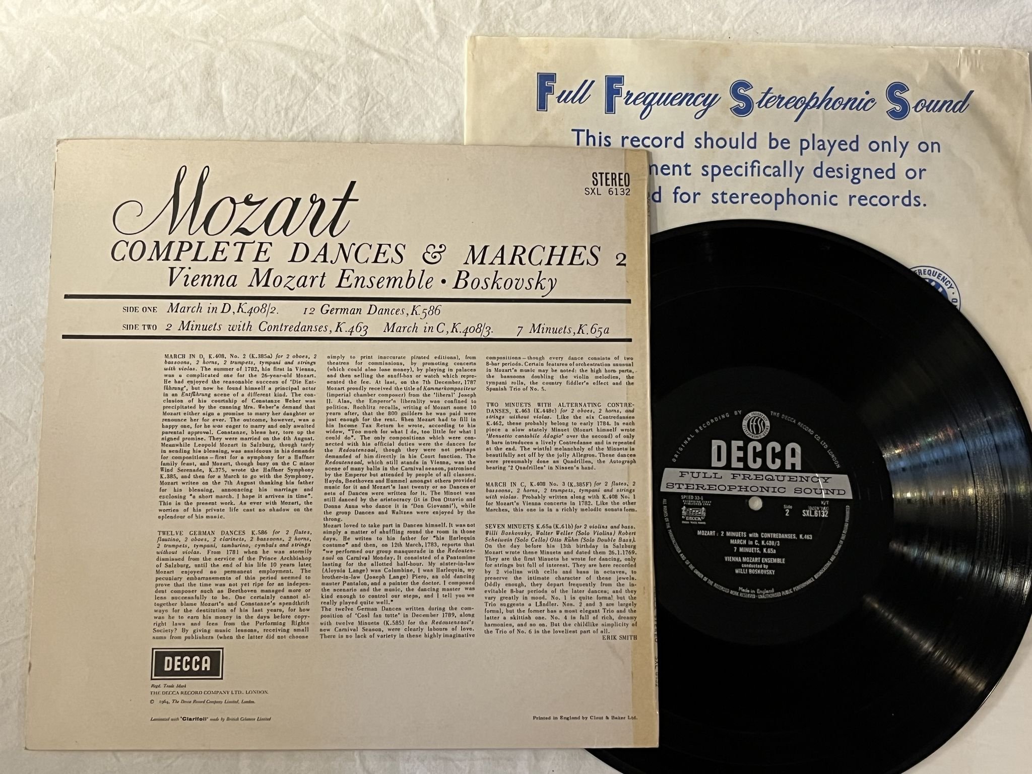Omslagsbild för skivan WILLI BOSKOVSKY Mozart: Complete dances & marches vol 2 LP -64 UK DECCA SXL 6132
