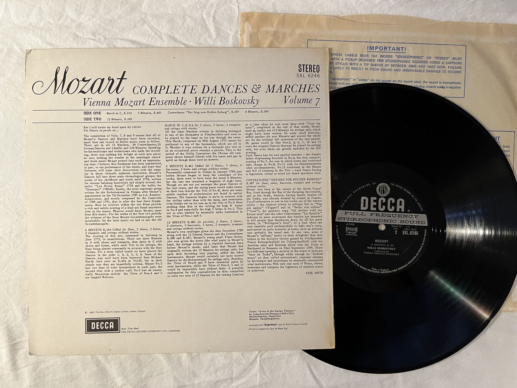 Omslagsbild för skivan WILLI BOSKOVSKY Mozart: Complete dances & marches vol 7 LP -66 UK DECCA SXL 6246