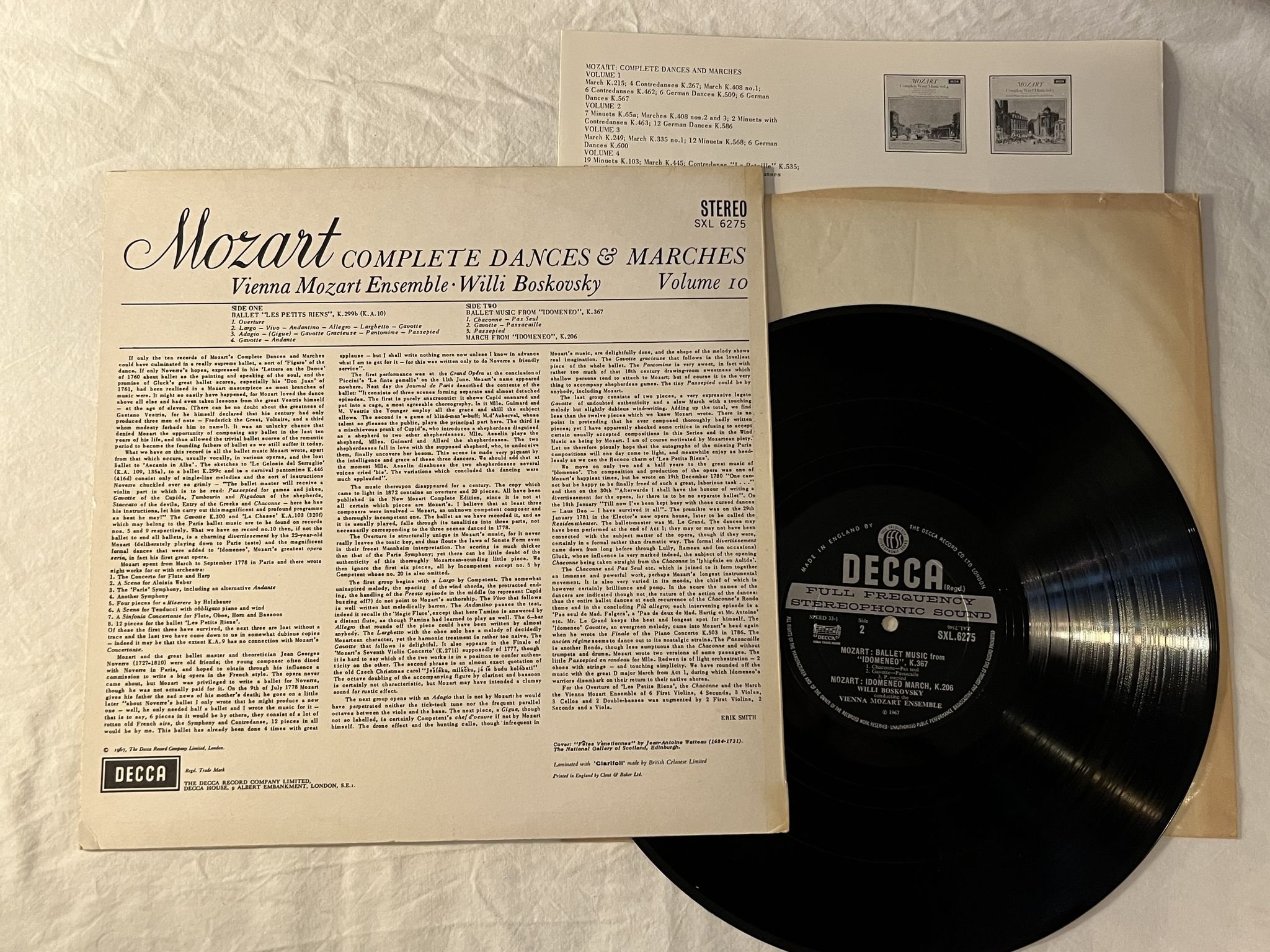 Omslagsbild för skivan WILLI BOSKOVSKY Mozart: Complete dances & marches vol 10 LP 67 UK DECCA SXL 6275