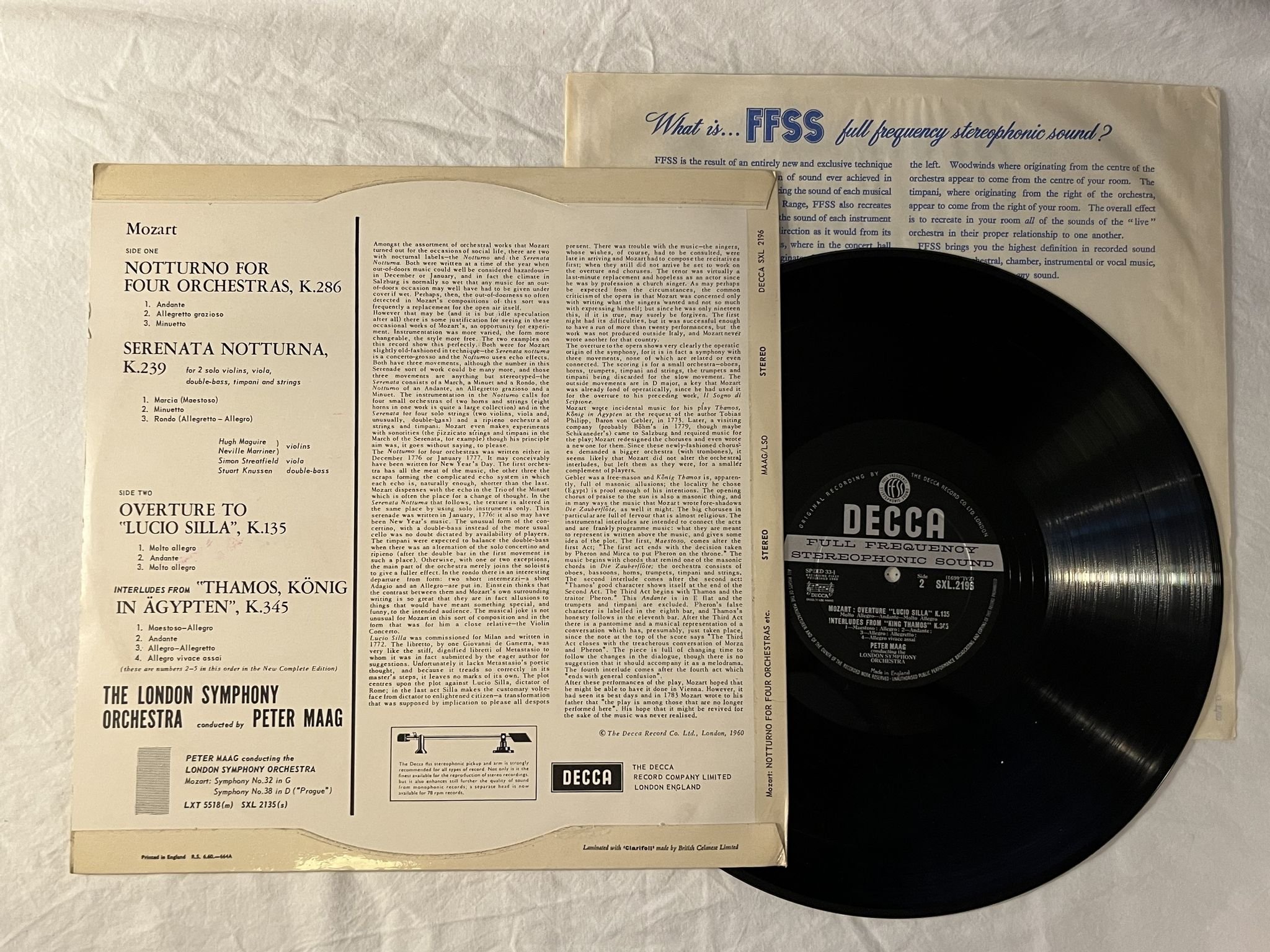 Omslagsbild för skivan PETER MAAG Mozart: notturno LP -60 UK DECCA SXL 2196 *** Rare ***