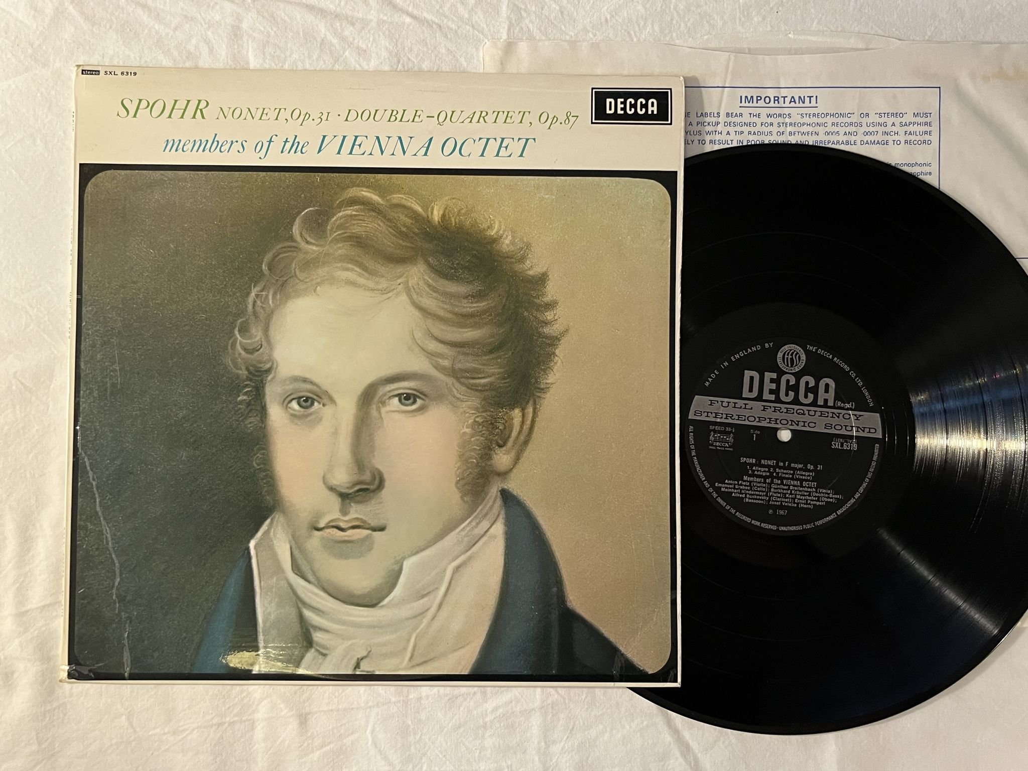 Omslagsbild för skivan VIENNA OCTET Spohr: nonet Op 31 LP -67 UK DECCA SXL 6319