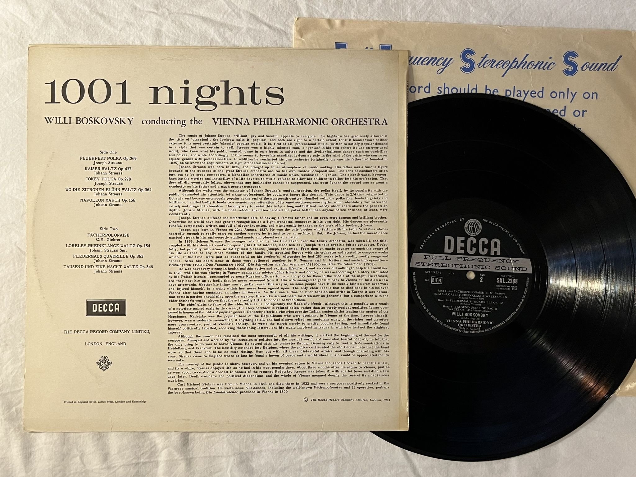 Omslagsbild för skivan WILLI BOSKOVSKY Strauss: thousand and one nights LP -61 UK DECCA SXL 2288
