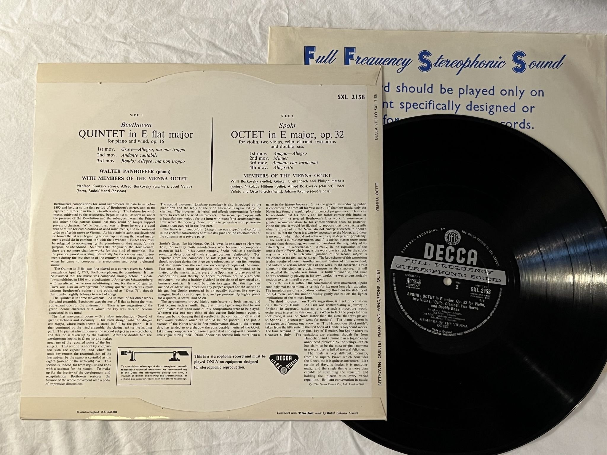 Omslagsbild för skivan VIENNA OCTET Beethoven: quintet for piano & wind LP -60 UK DECCA SXL 2158