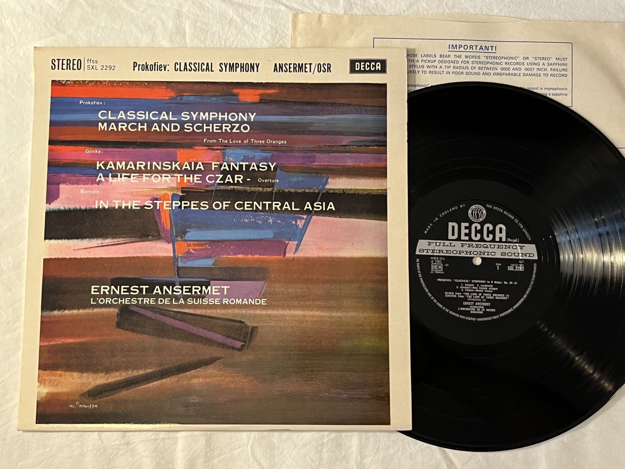 Omslagsbild för skivan ANSERMET / OSR Prokofiev: classical symphony LP -61 UK DECCA SXL 2292