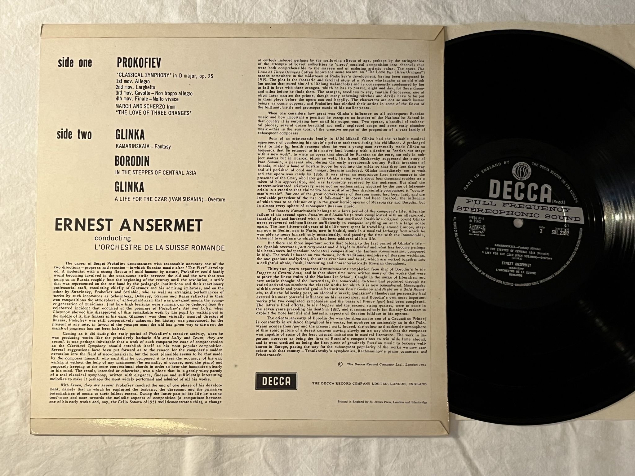 Omslagsbild för skivan ANSERMET / OSR Prokofiev: classical symphony LP -61 UK DECCA SXL 2292