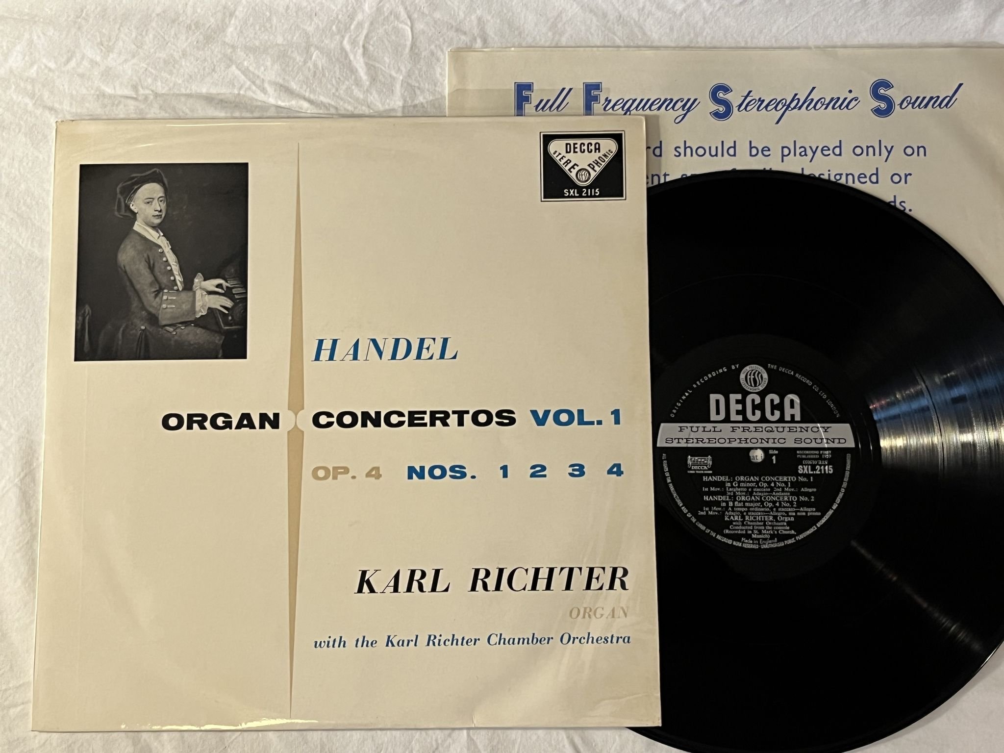 Omslagsbild för skivan KARL RICHTER Handel: organ concertos vol 1 LP -59 UK DECCA SXL 2115