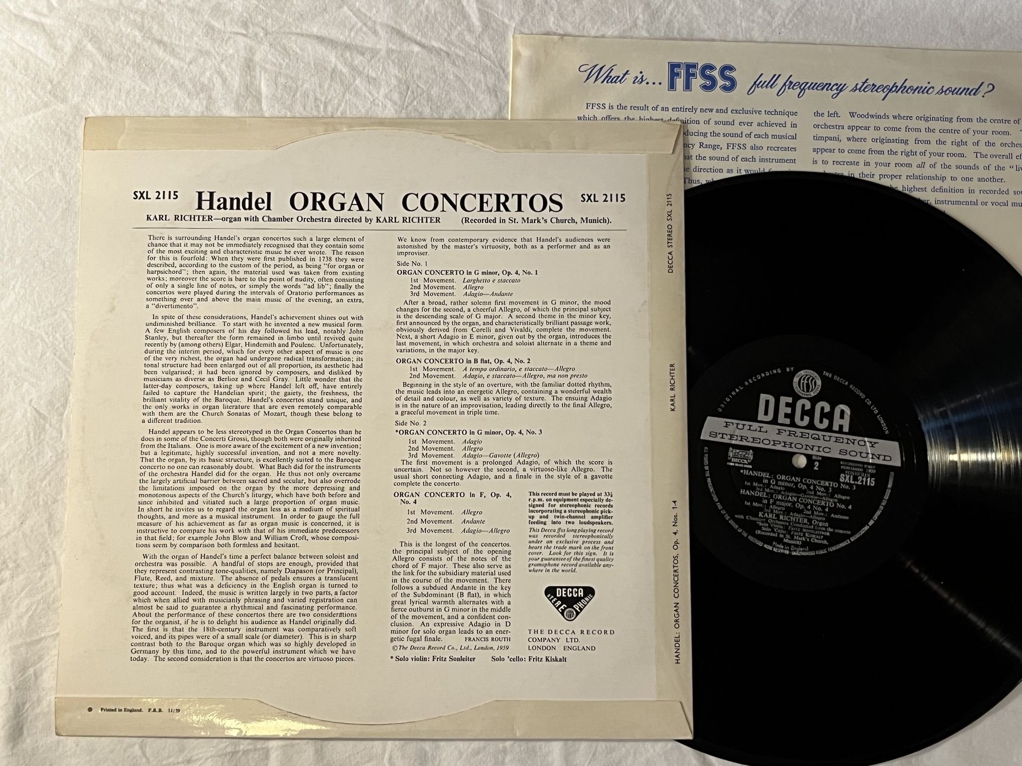 Omslagsbild för skivan KARL RICHTER Handel: organ concertos vol 1 LP -59 UK DECCA SXL 2115
