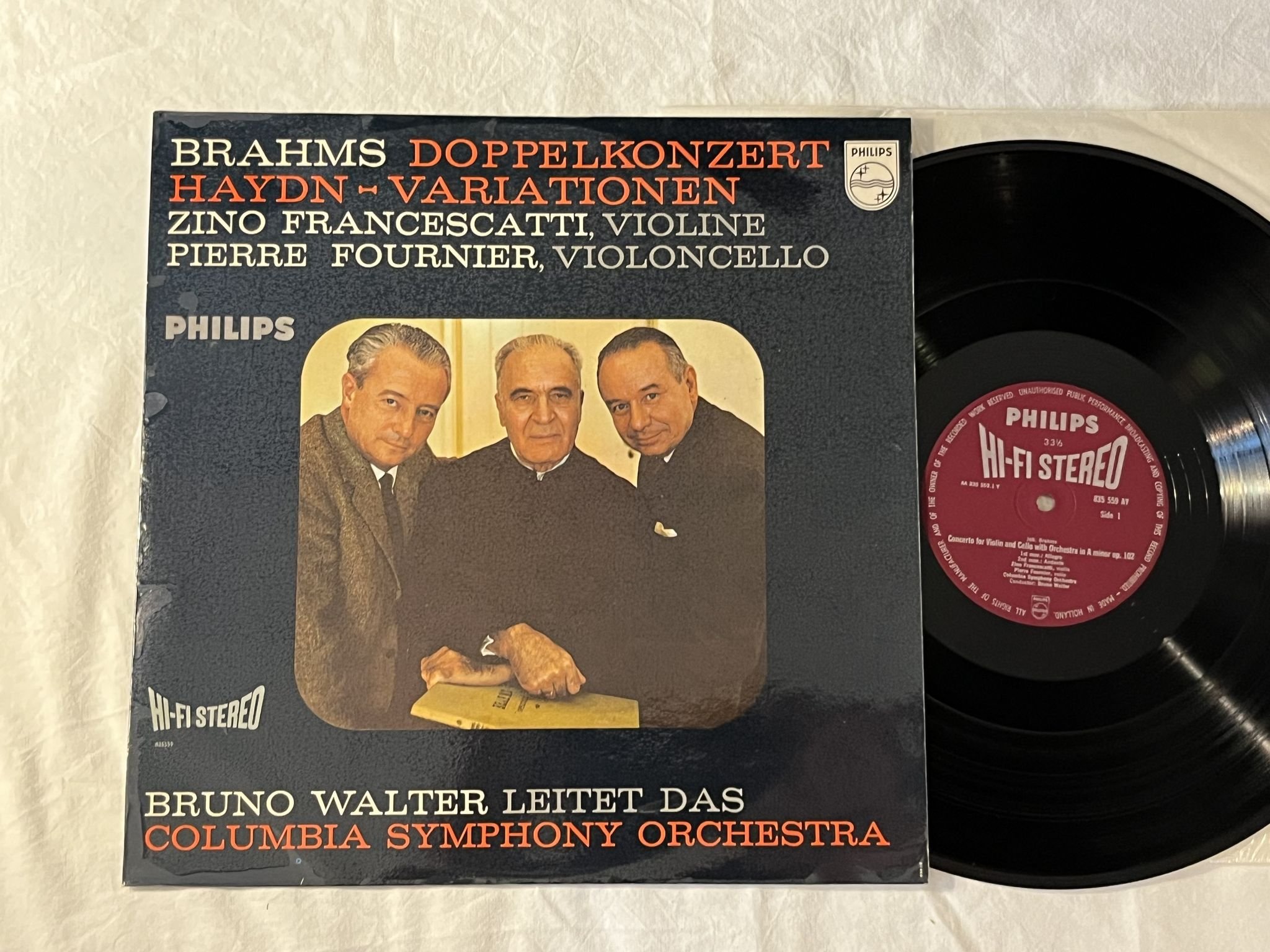Omslagsbild för skivan BRUNO WALTER Brahms: doppelkonzert LP -60 Hol PHILIPS 835 559 AY HiFi Stereo