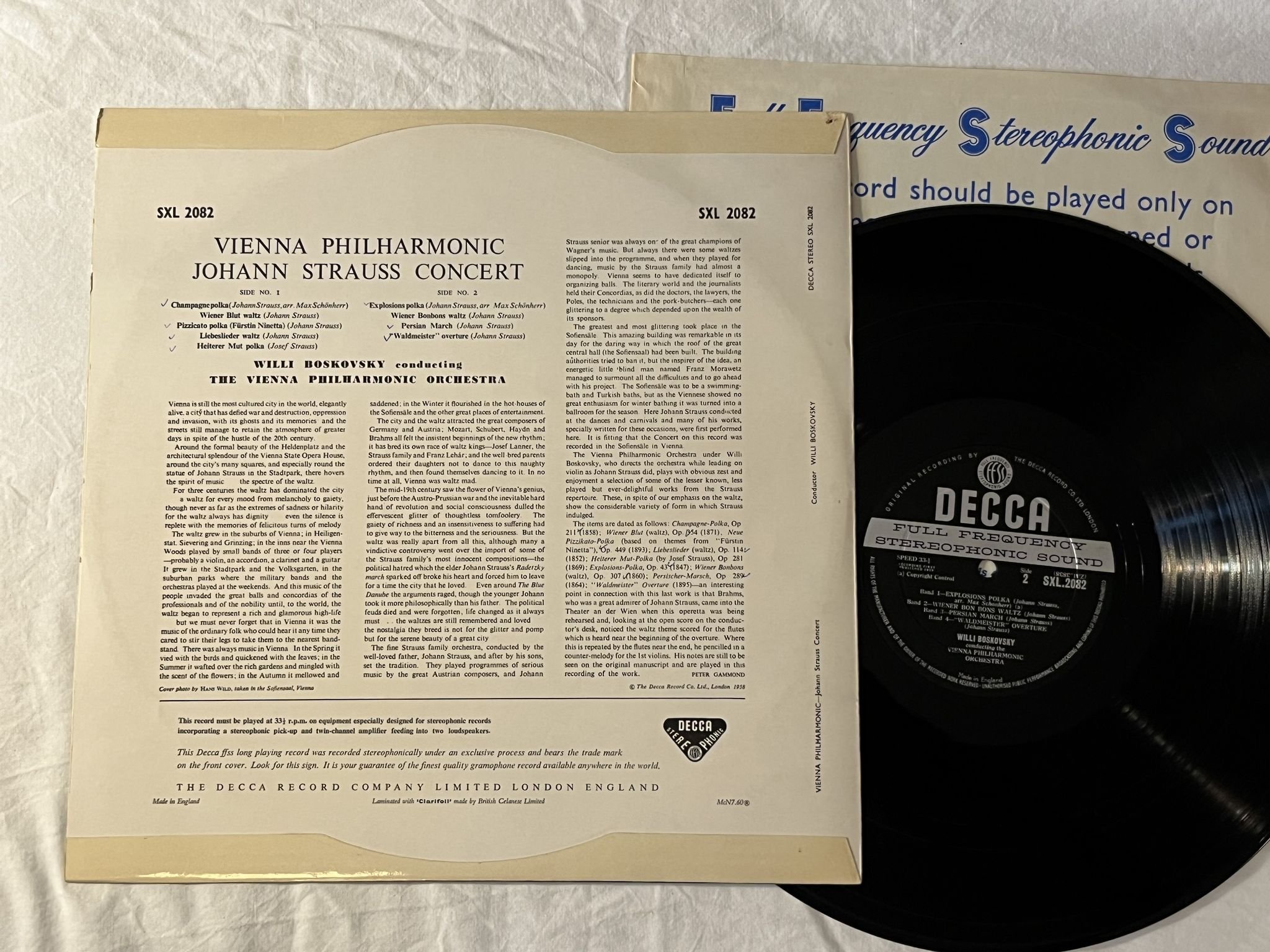 Omslagsbild för skivan WILLI BOSKOVSKY / VPO Johan Strauss concert LP -59 UK DECCA SXL 2082
