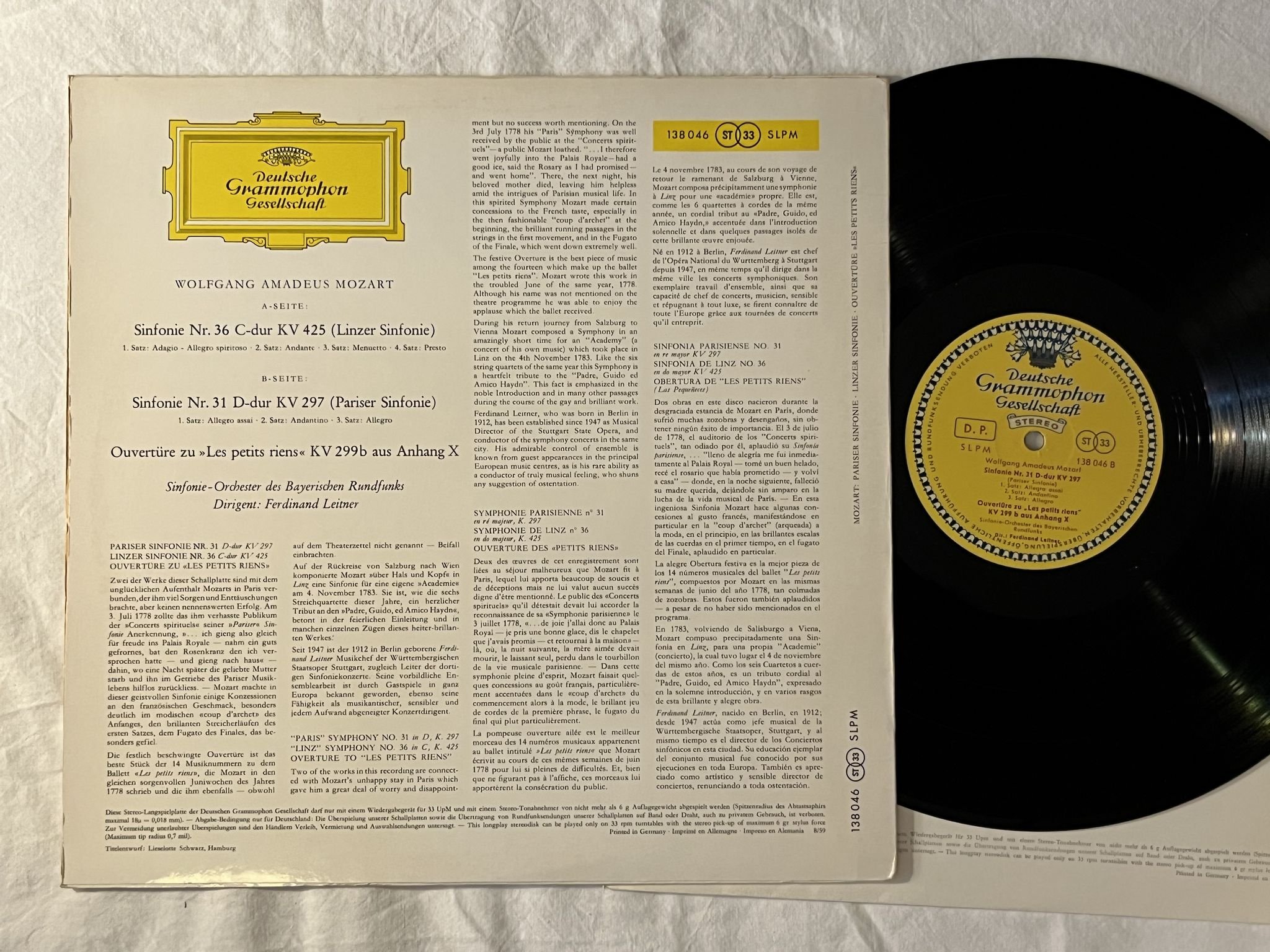 Omslagsbild för skivan FERDINARD LEITNER Mozart: symphony no 36 C-dur LP -59 Ger DGG 138046 SLPM