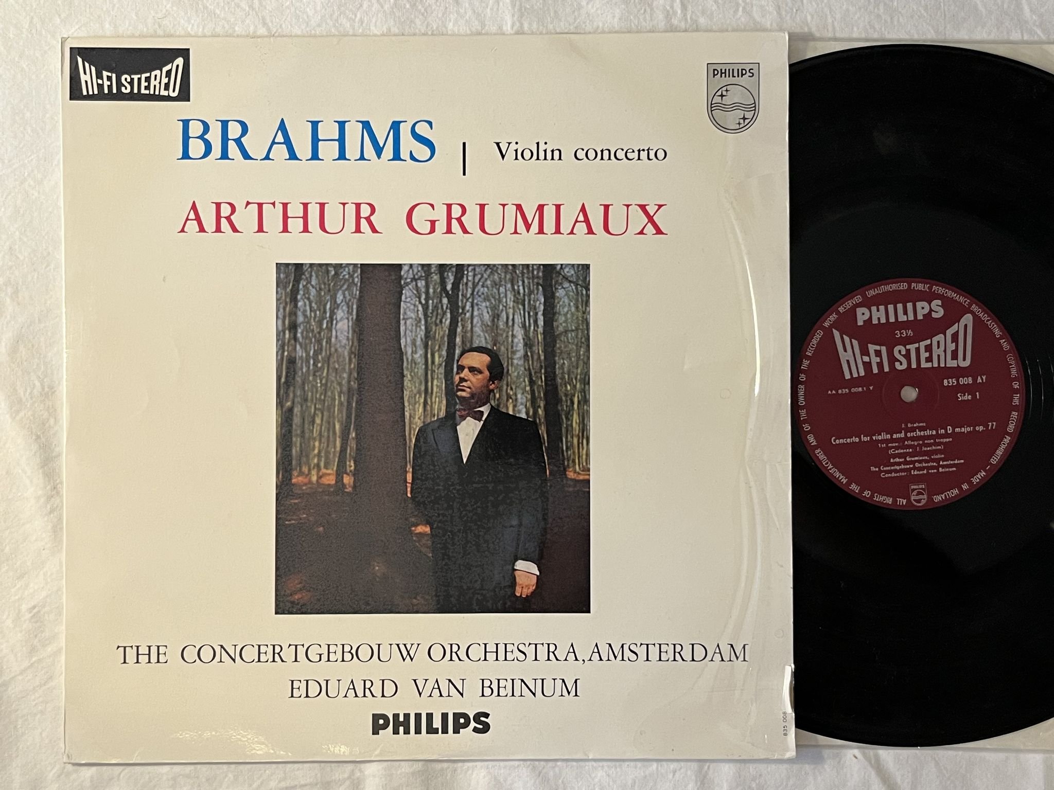 Omslagsbild för skivan GRUMIAUX Brahms: violin concerto LP -59 Hol PHILIPS 835008 AY HiFi Stereo