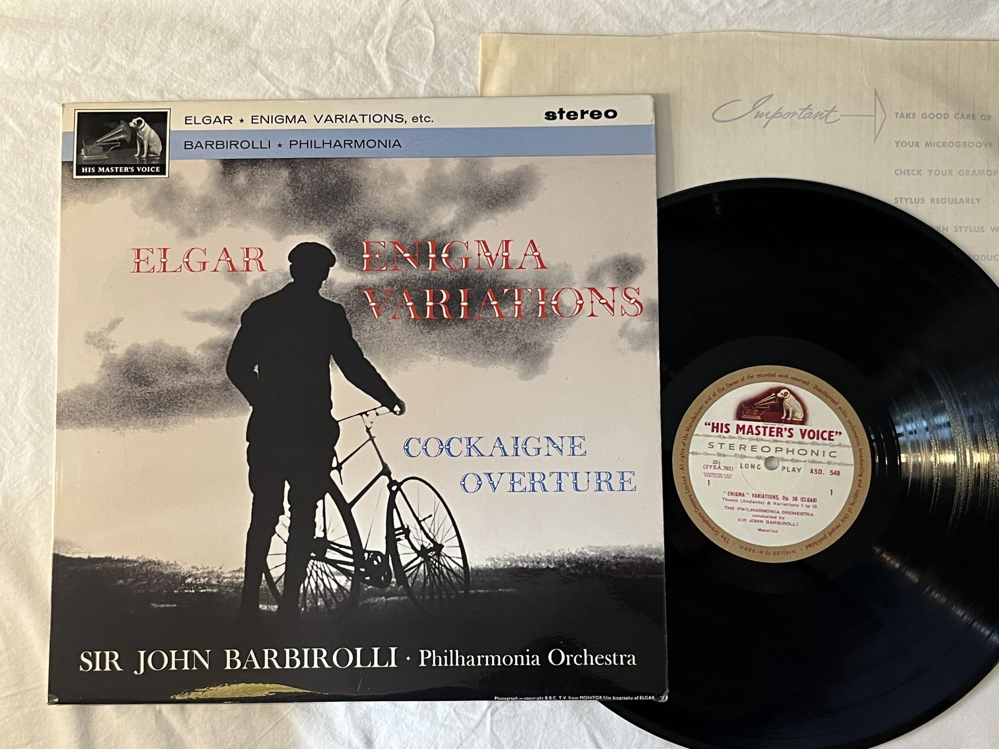 Omslagsbild för skivan BARBIROLLI Elgar: enigma variations LP -63 UK HMV ASD 548 G/C LABELS