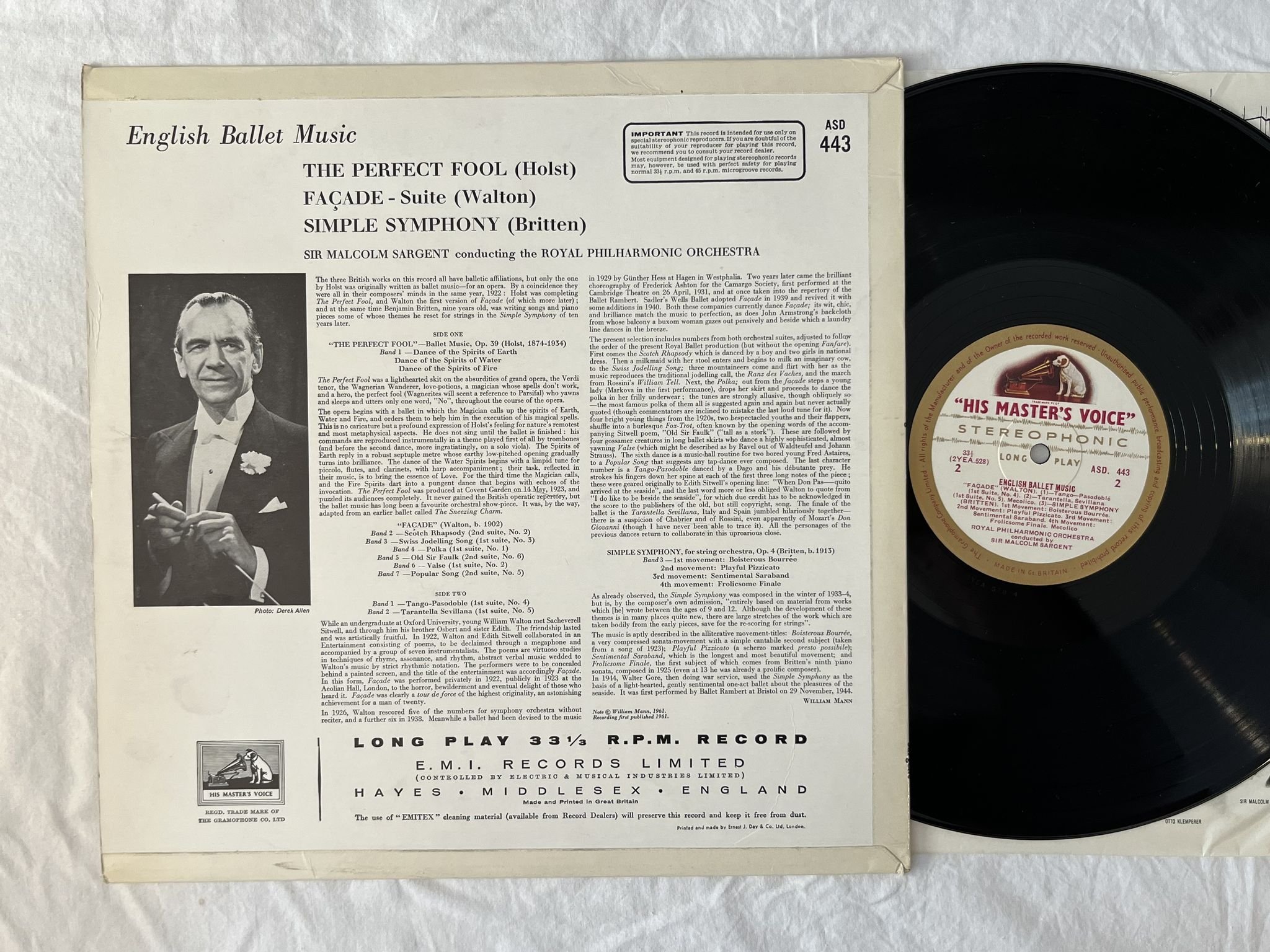 Omslagsbild för skivan SARGENT / RPO english ballet music LP -61 UK HMV ASD 443 G/C LABELS