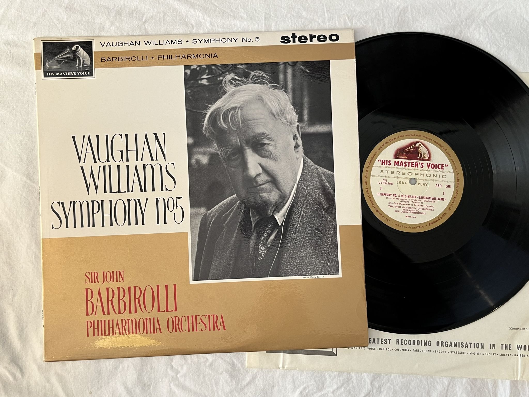 Omslagsbild för skivan BARBIOLLI williams: Symphony No 5 in D LP -63 UK HMV ASD 508 G/C LABELS