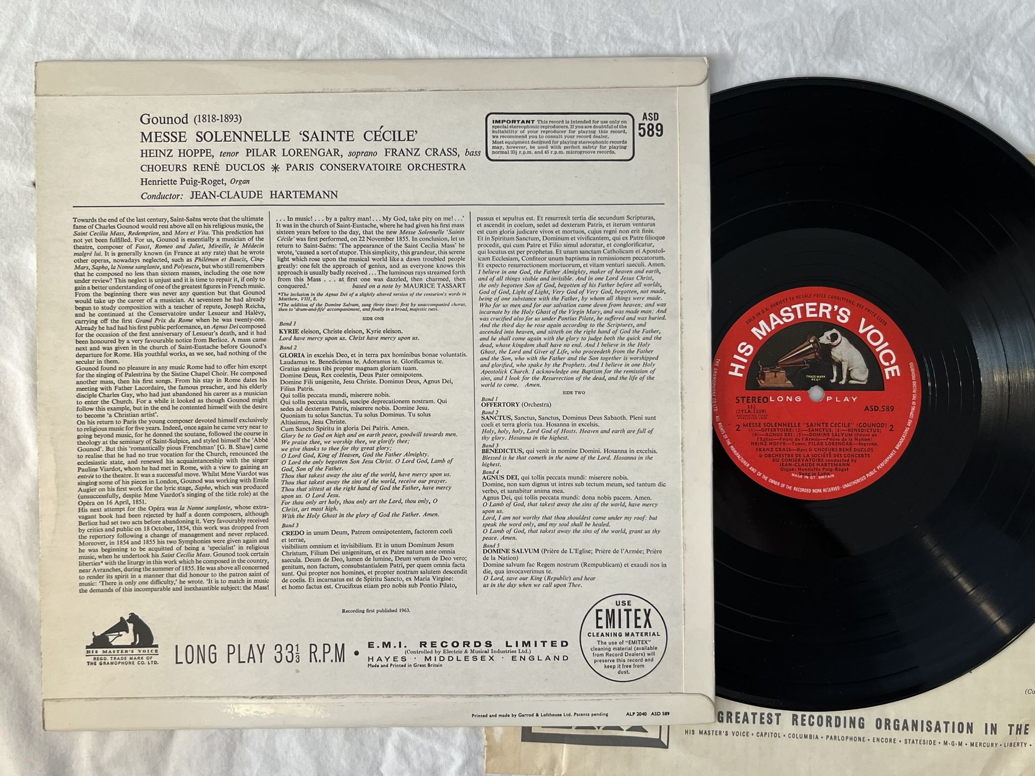 Omslagsbild för skivan HARTEMANN Gounod: sainte Cecile LP UK HMV ASD 589 S/C