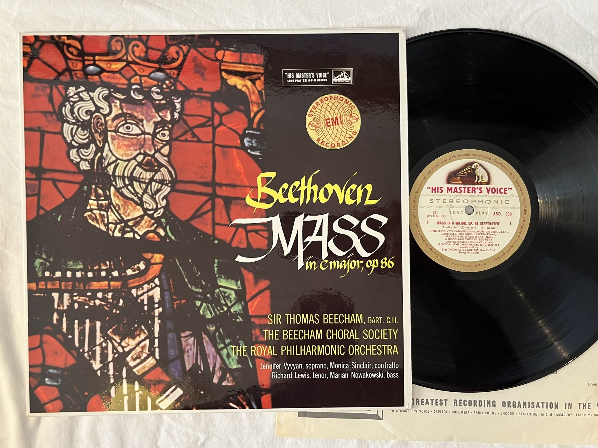 Omslagsbild för skivan BEECHAM Beethoven: mass in C-major, op 86 LP -59 UK HMV ASD 280 G/C LABELS