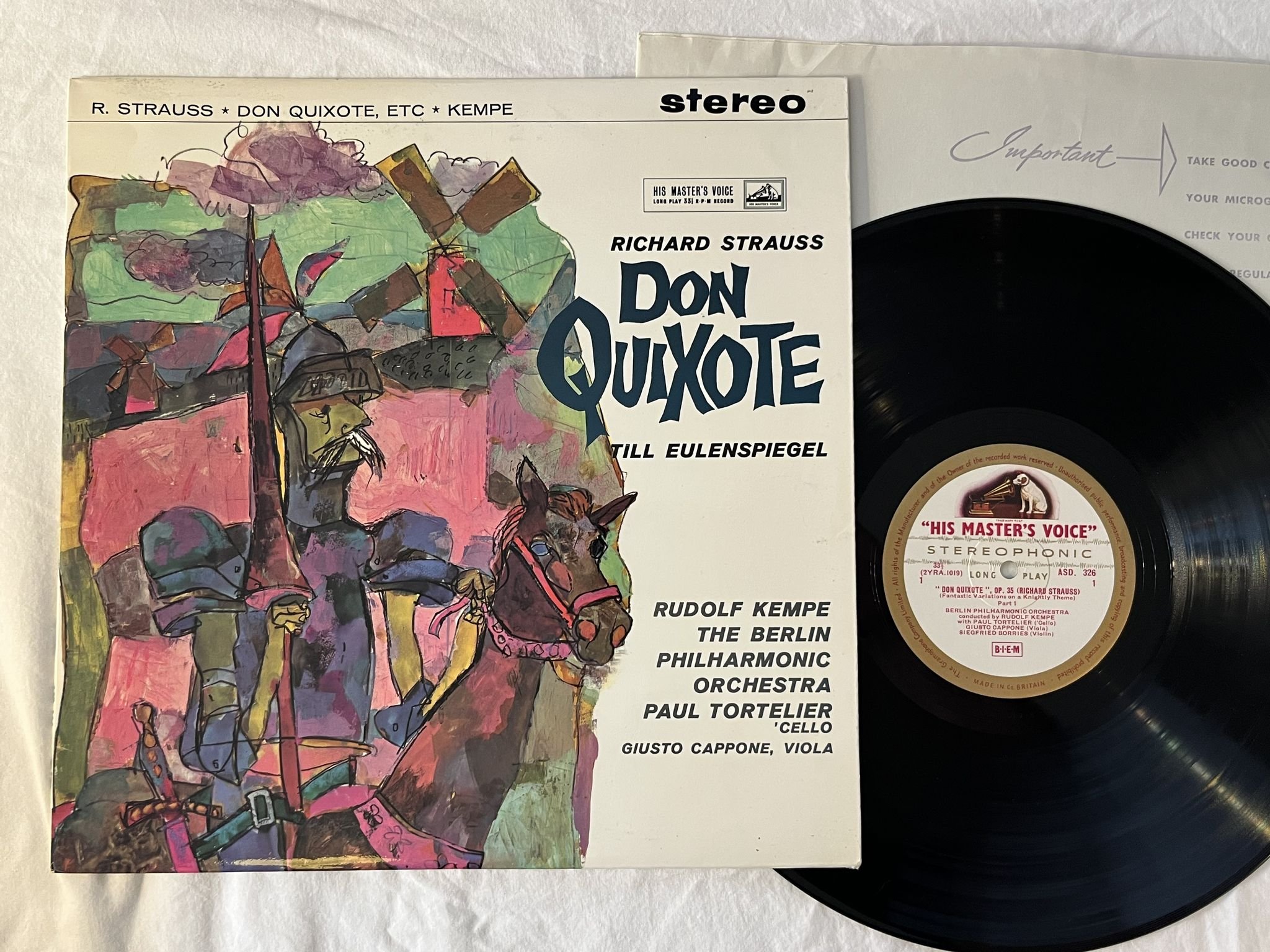 Omslagsbild för skivan KEMPE Strauss: Don Quixote LP -60 UK HMV ASD 326 G/C LABELS