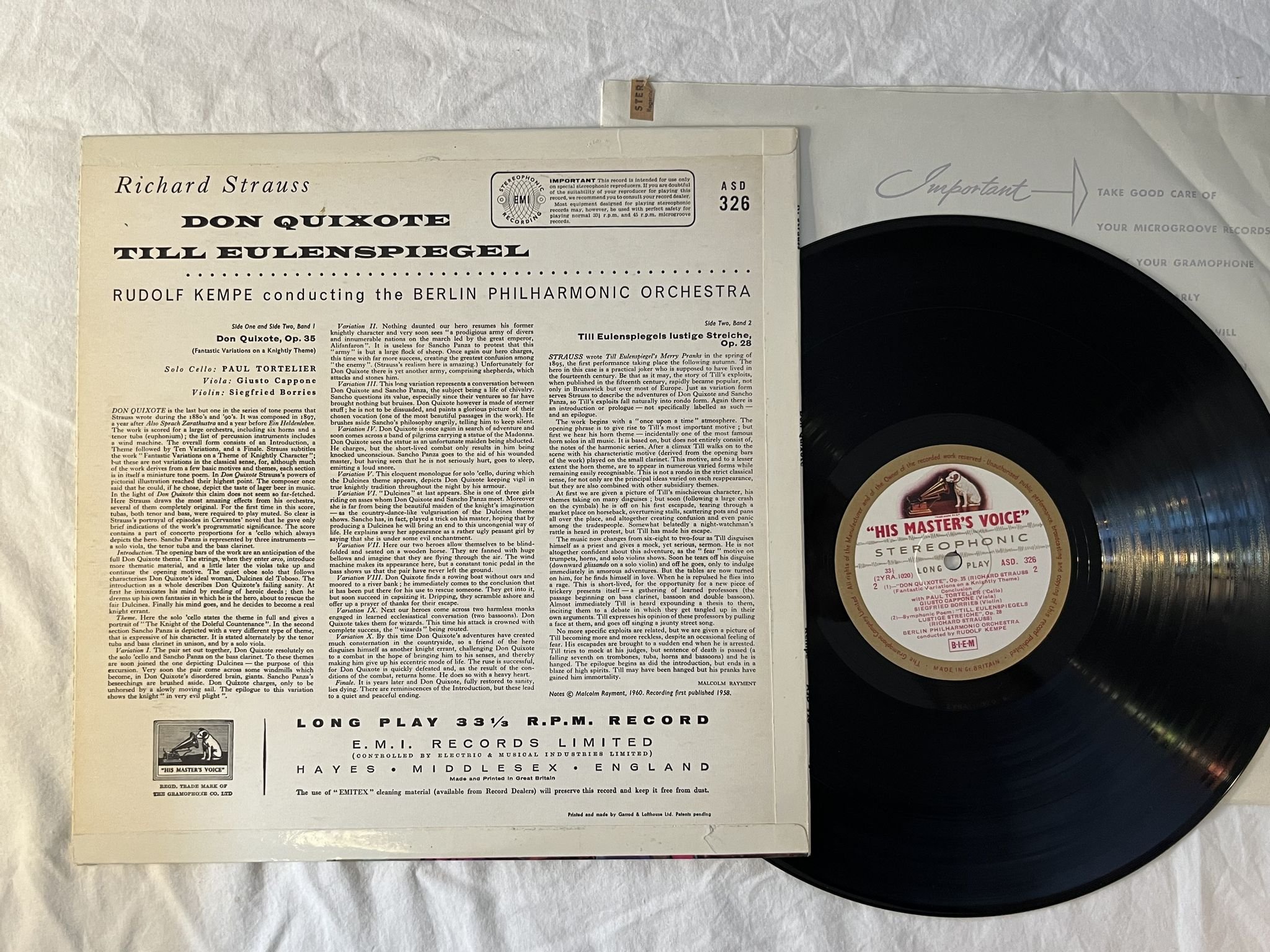 Omslagsbild för skivan KEMPE Strauss: Don Quixote LP -60 UK HMV ASD 326 G/C LABELS
