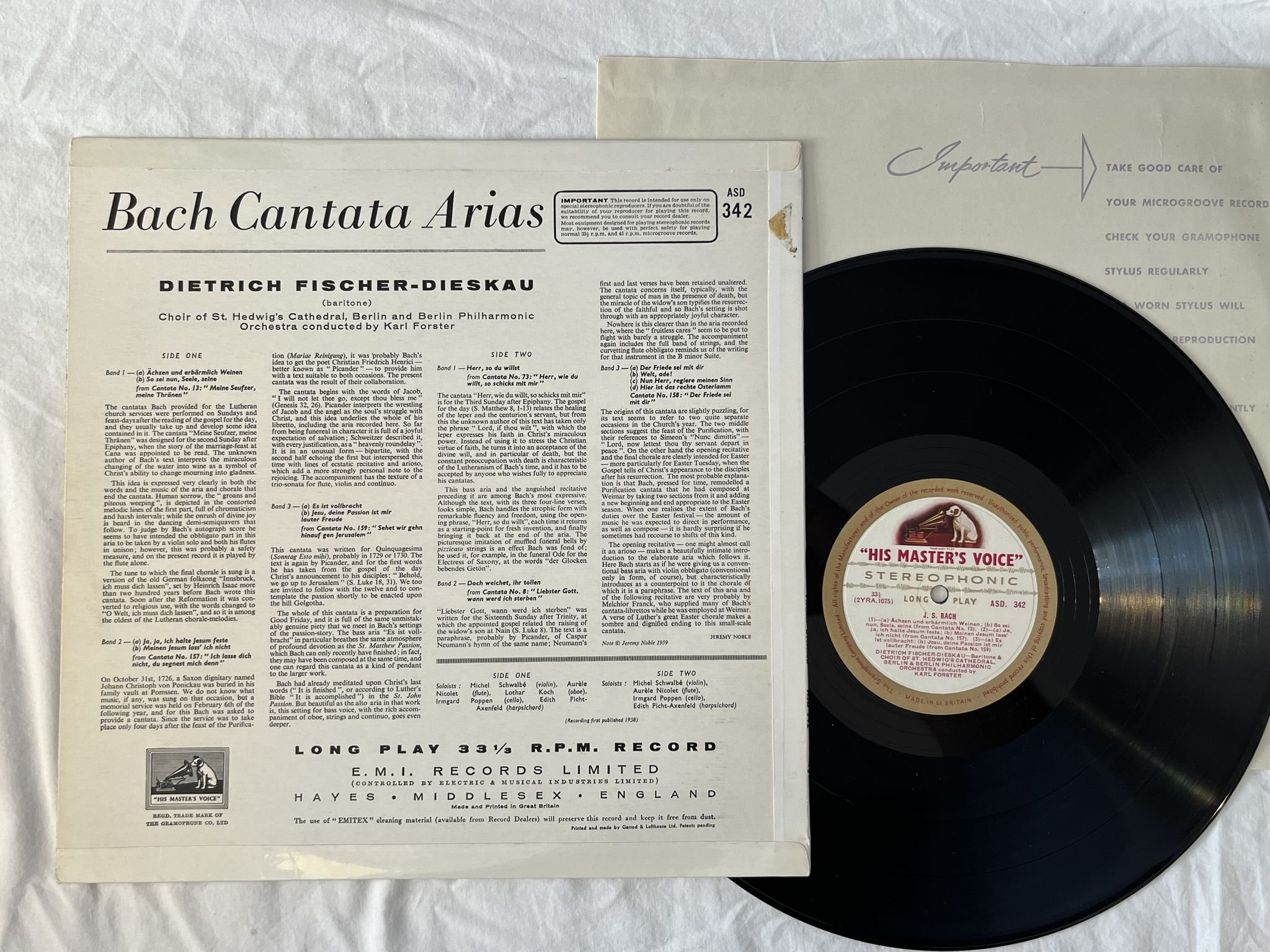 Omslagsbild för skivan FISCHER-DIESKAU Bach: Cantata Arias LP -59 UK HMV ASD 342 G/C LABELS