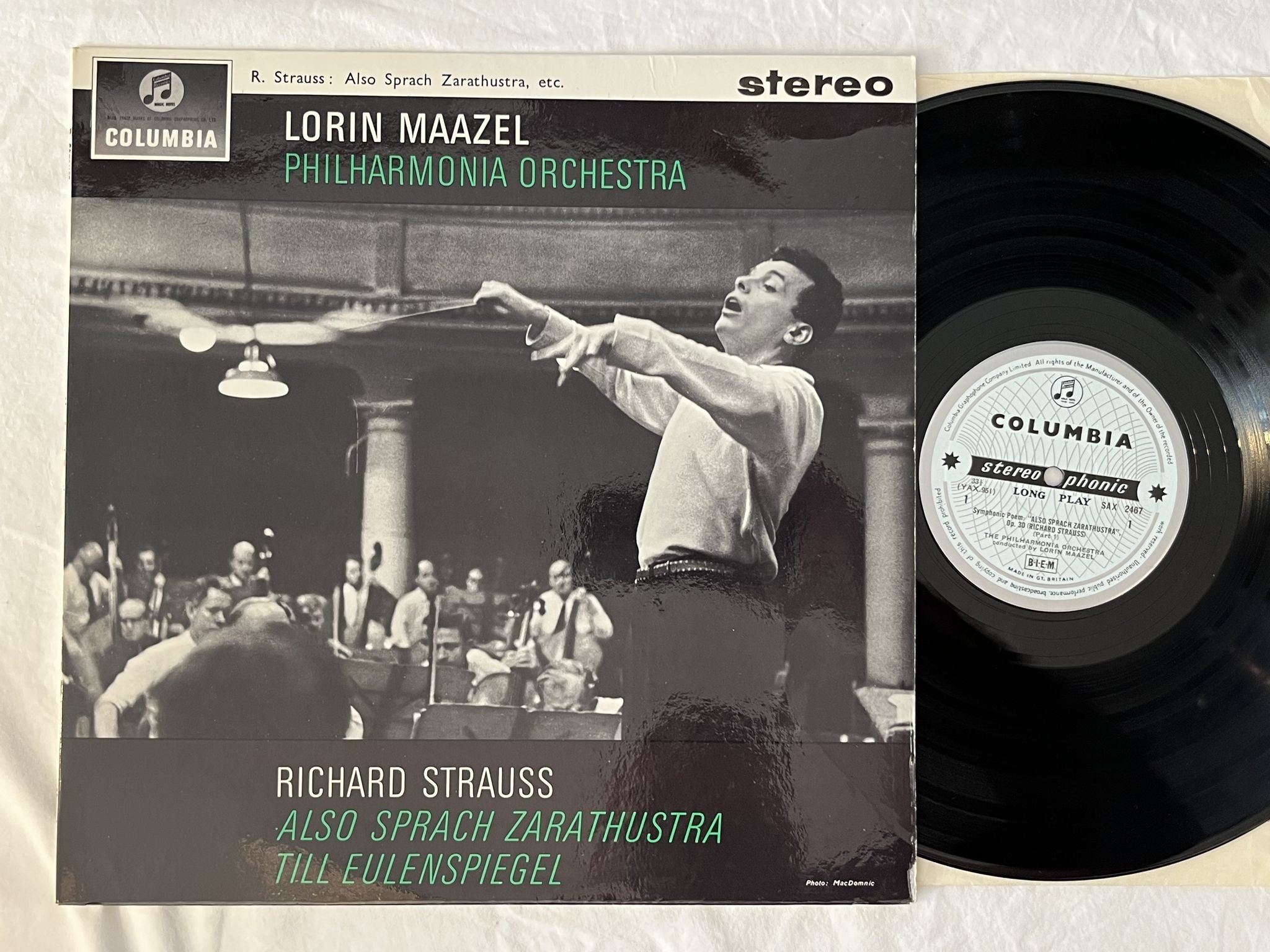 Omslagsbild för skivan MAAZEL Strauss: also spracht Zarathustra LP -63 UK HMV SAX 2467 B/S LABELS