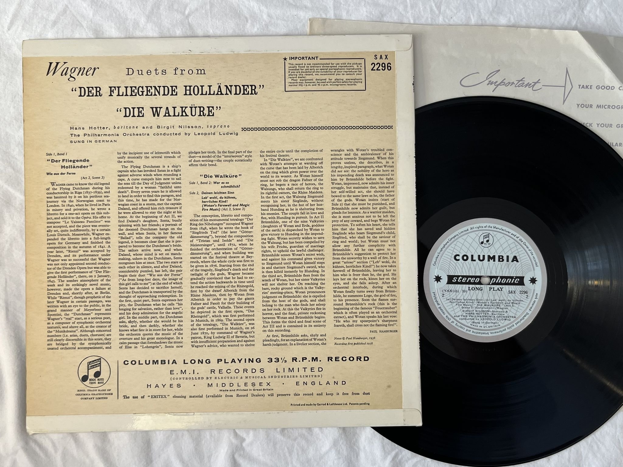 Omslagsbild för skivan BIRGIT NILSSON Wagner: die walküre ... LP -58 UK COLUMBIA SAX 2296 B/S LABELS