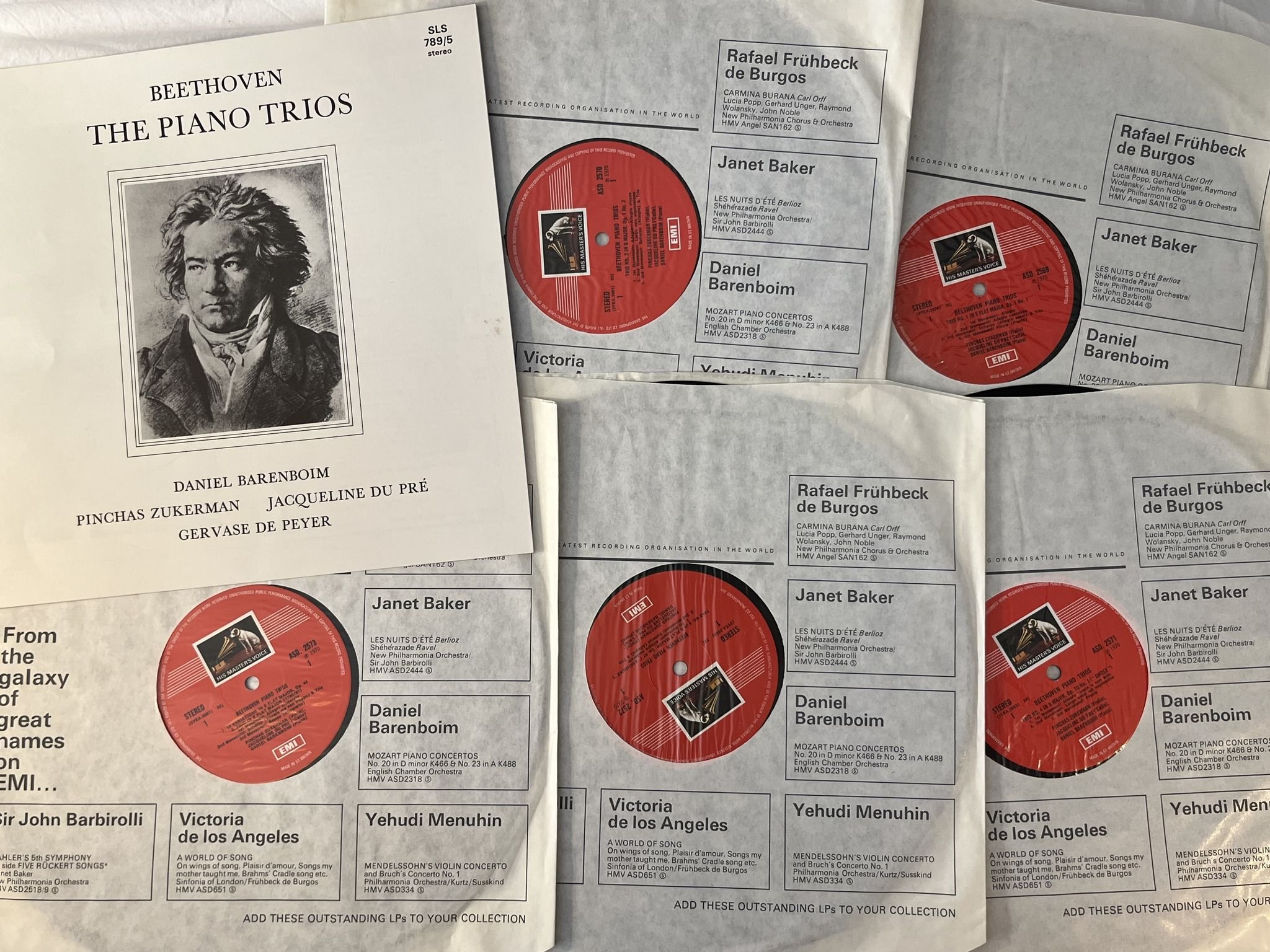 Omslagsbild för skivan JACQUELINE DU PRE Beethoven Piano Trios 5xLP -70 UK HMV ASD 2569-73