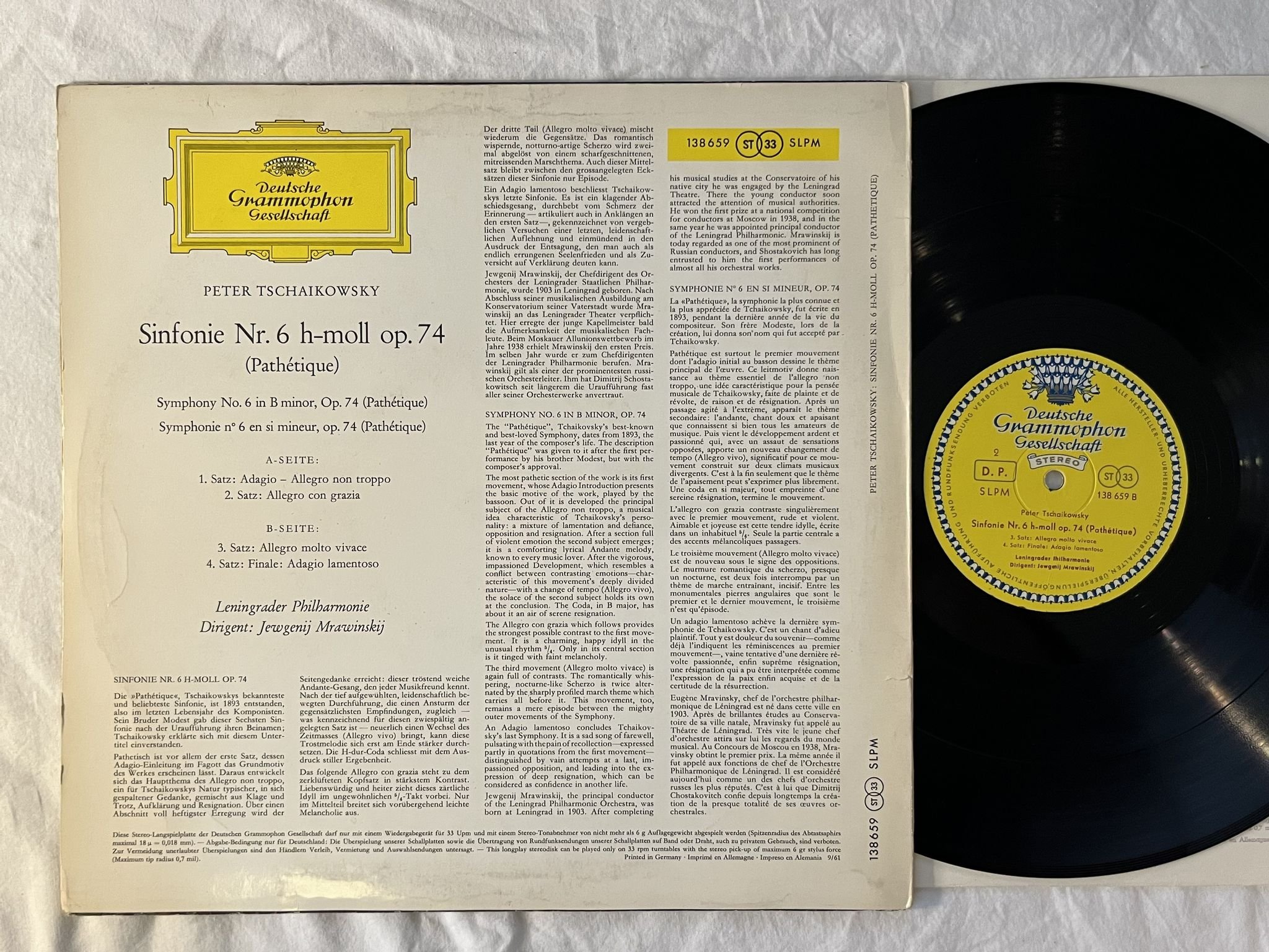 Omslagsbild för skivan MRAWINSKIJ Tchaikowsky: Sinfonie Nr 6 op 74 LP -61 Ger DGG 138 659 SLPM