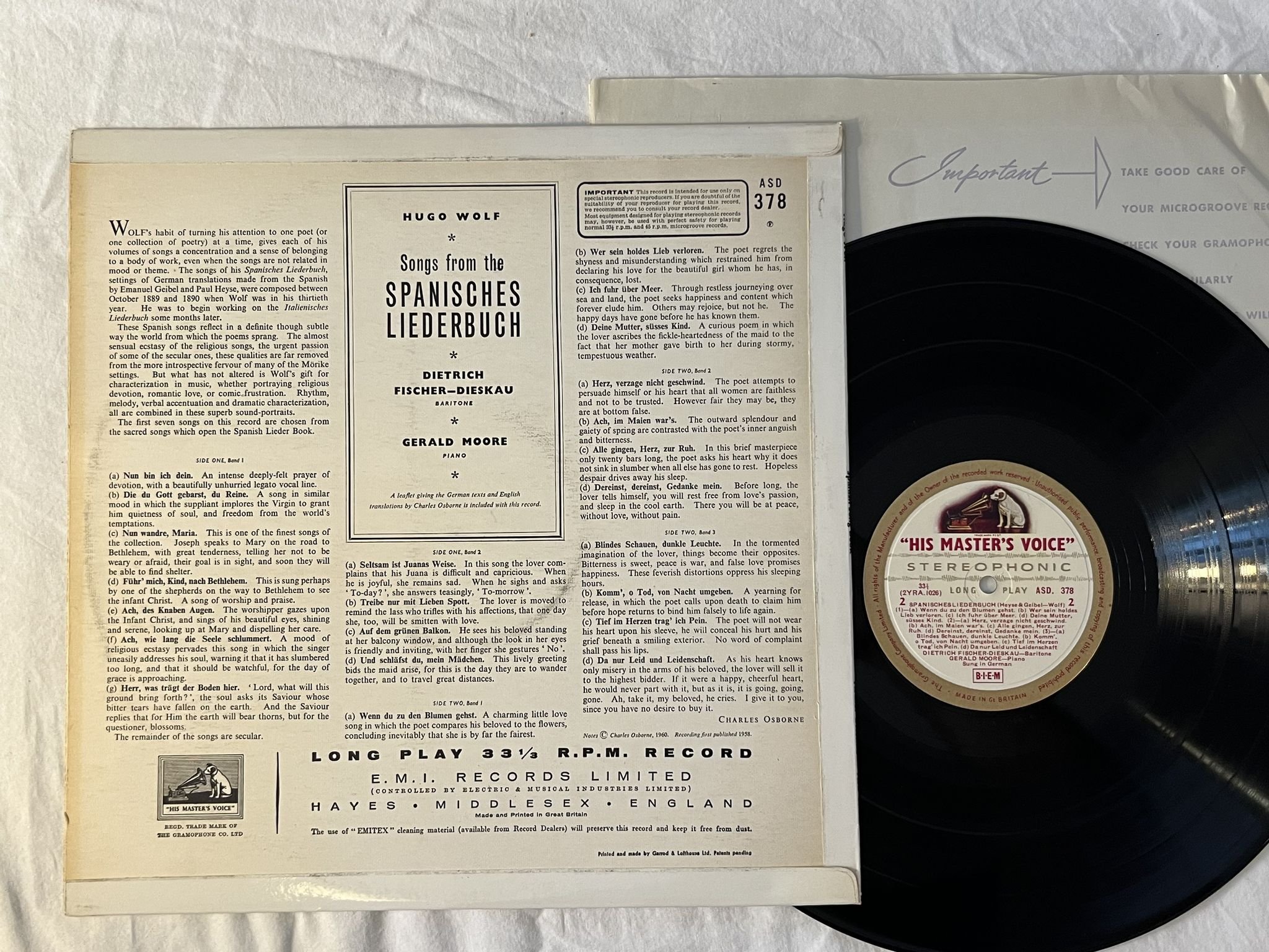 Omslagsbild för skivan GERALD MOORE Wolf: spanish song book LP -60 UK HMV ASD 378 G/C LABELS