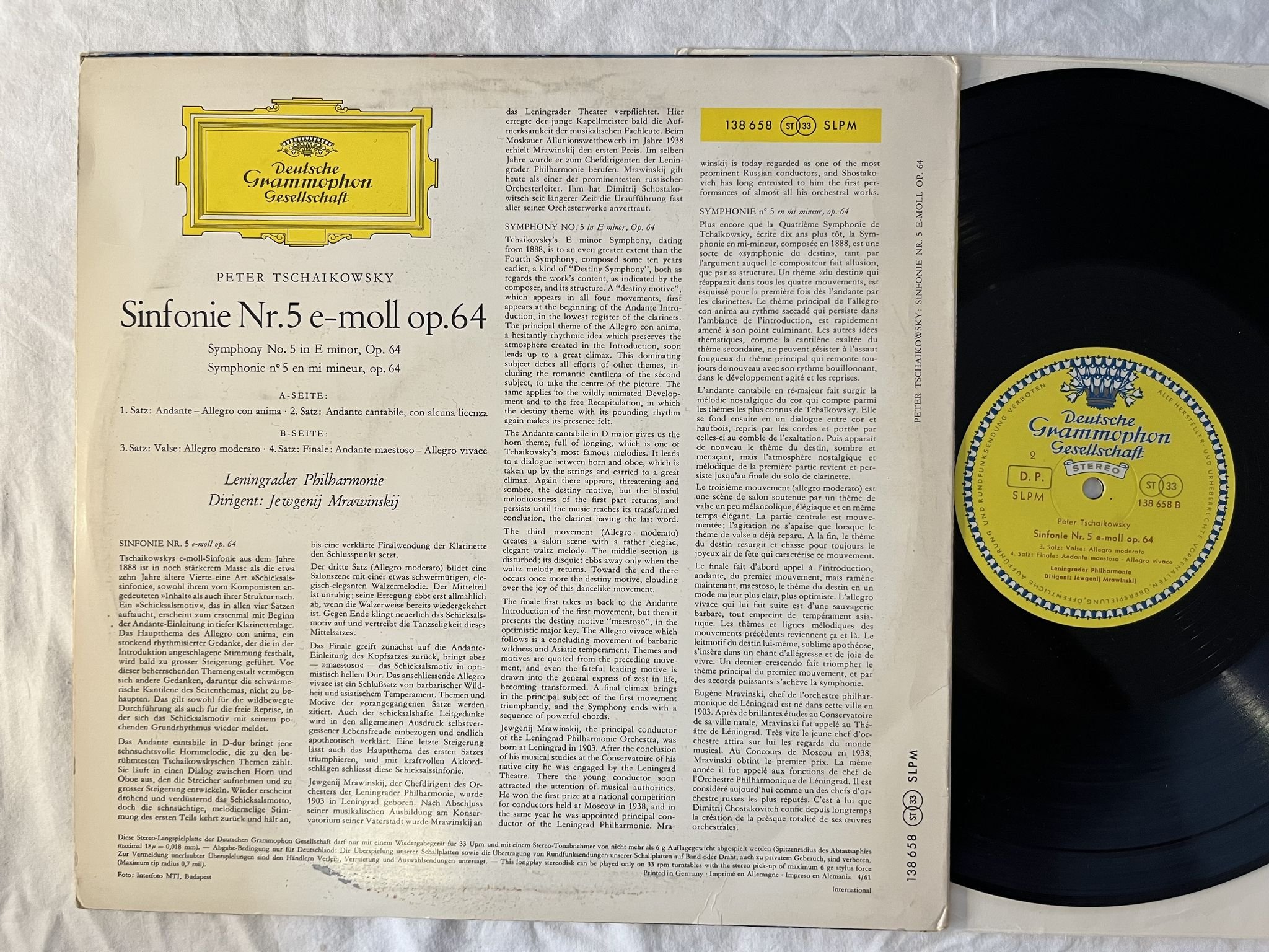 Omslagsbild för skivan MRAWINSKIJ Tchaikowsky: Sinfonie Nr 5 e-moll op. 64 LP -61 Ger DGG 138 658 SLPM