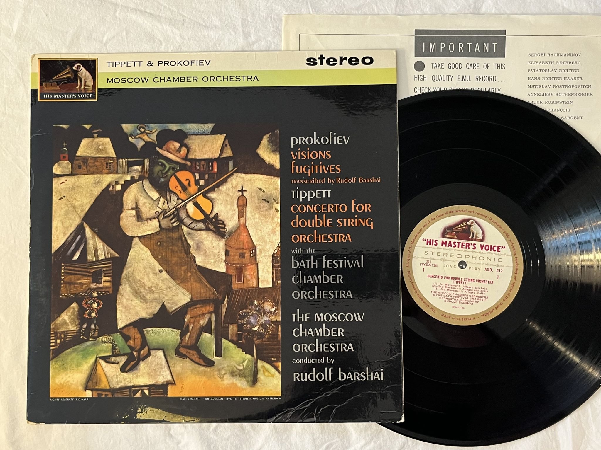 Omslagsbild för skivan Moscow Chamber Orchestra TIPPETT & PROKOFIEV LP -63 UK HMV ASD 512 G/C LABELS