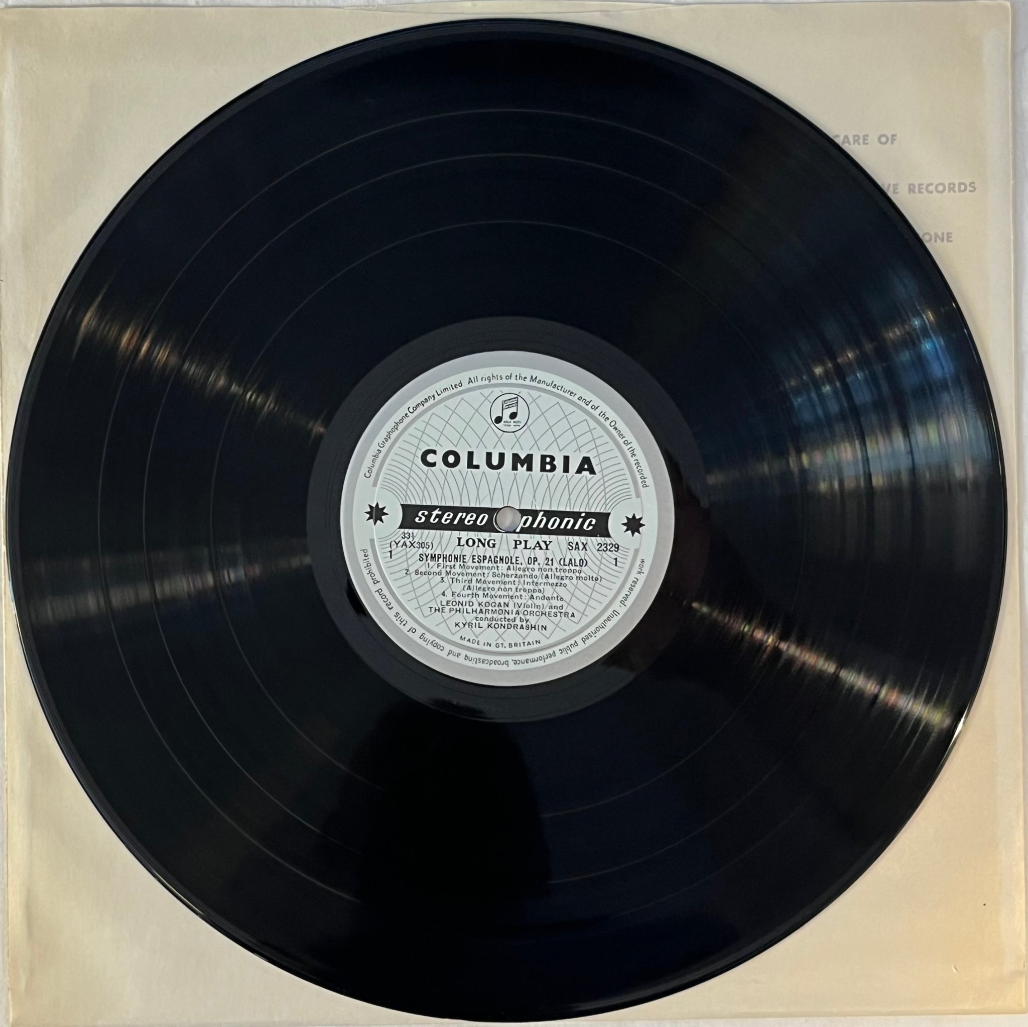 Omslagsbild för skivan LEONID KOGAN Lalo: symphonie espagnole LP -60 UK COLUMBIA SAX 2329 * Mega Rare *