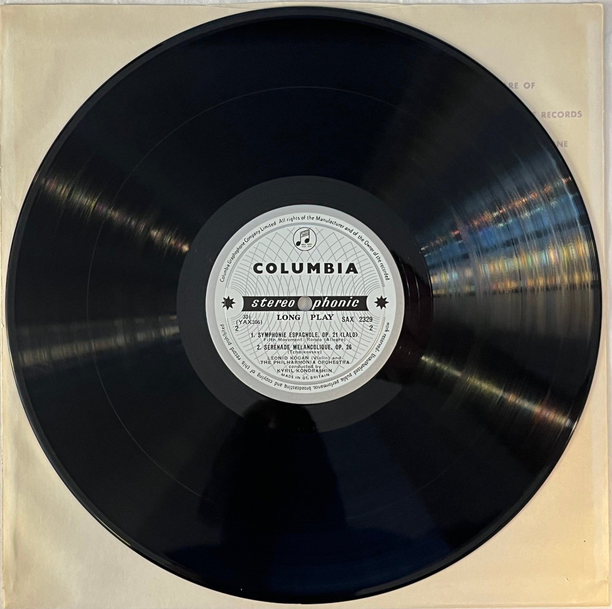 Omslagsbild för skivan LEONID KOGAN Lalo: symphonie espagnole LP -60 UK COLUMBIA SAX 2329 * Mega Rare *