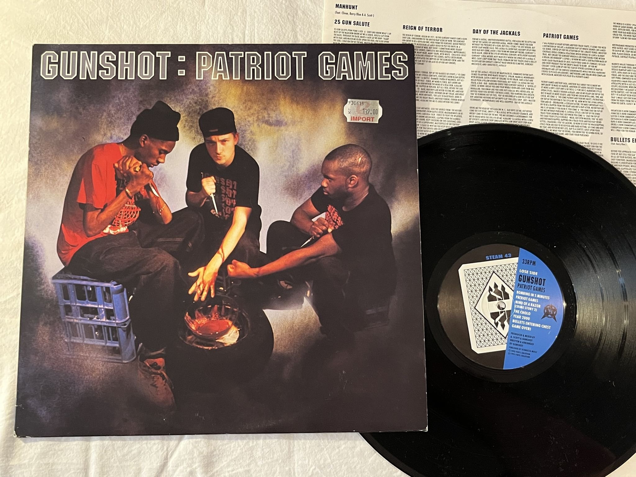 Omslagsbild för skivan GUNSHOT Patriot Games LP -93 UK VINYL SOLUTION STEAM 43 ** UK HIP HOP **