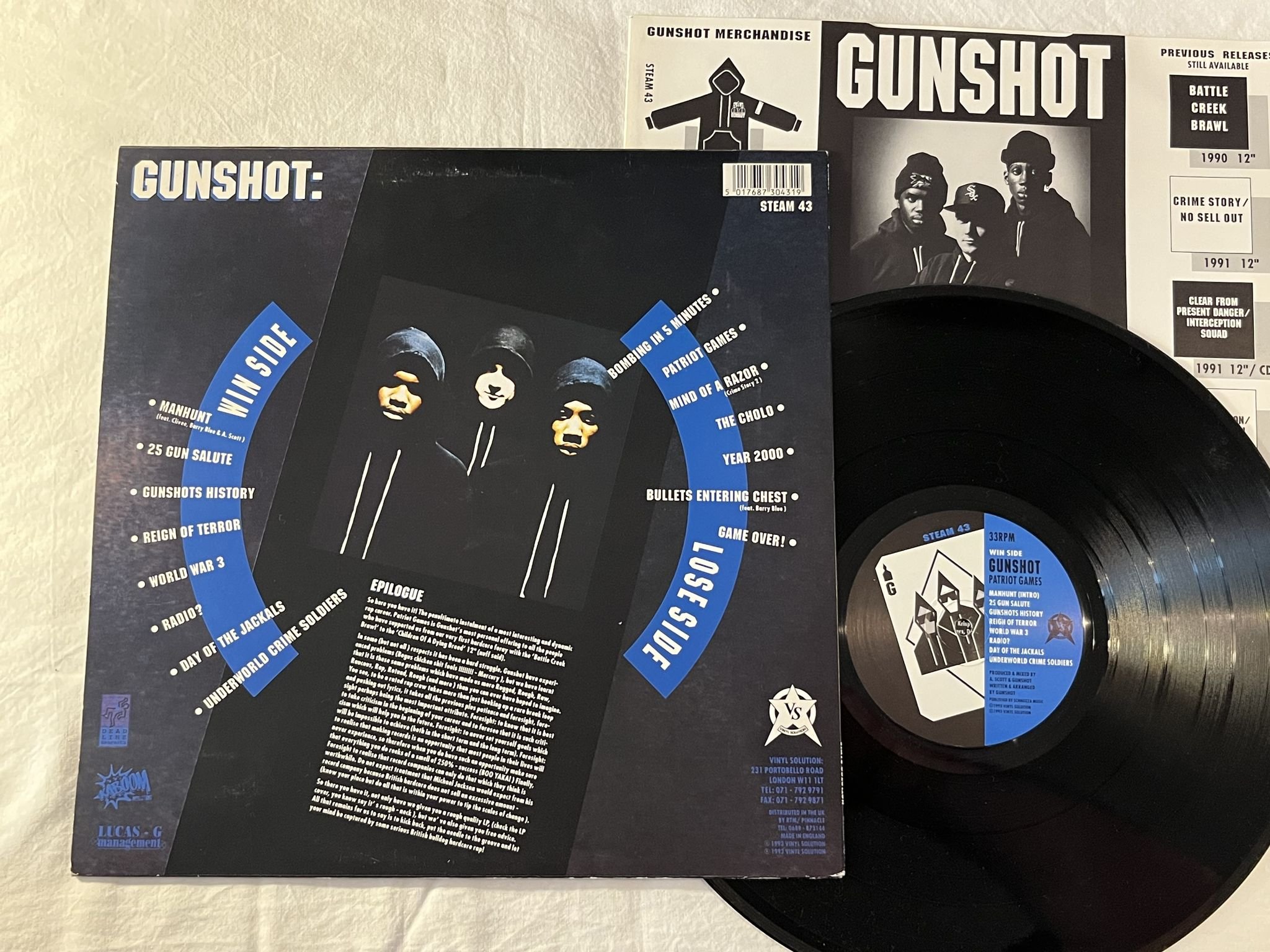 Omslagsbild för skivan GUNSHOT Patriot Games LP -93 UK VINYL SOLUTION STEAM 43 ** UK HIP HOP **