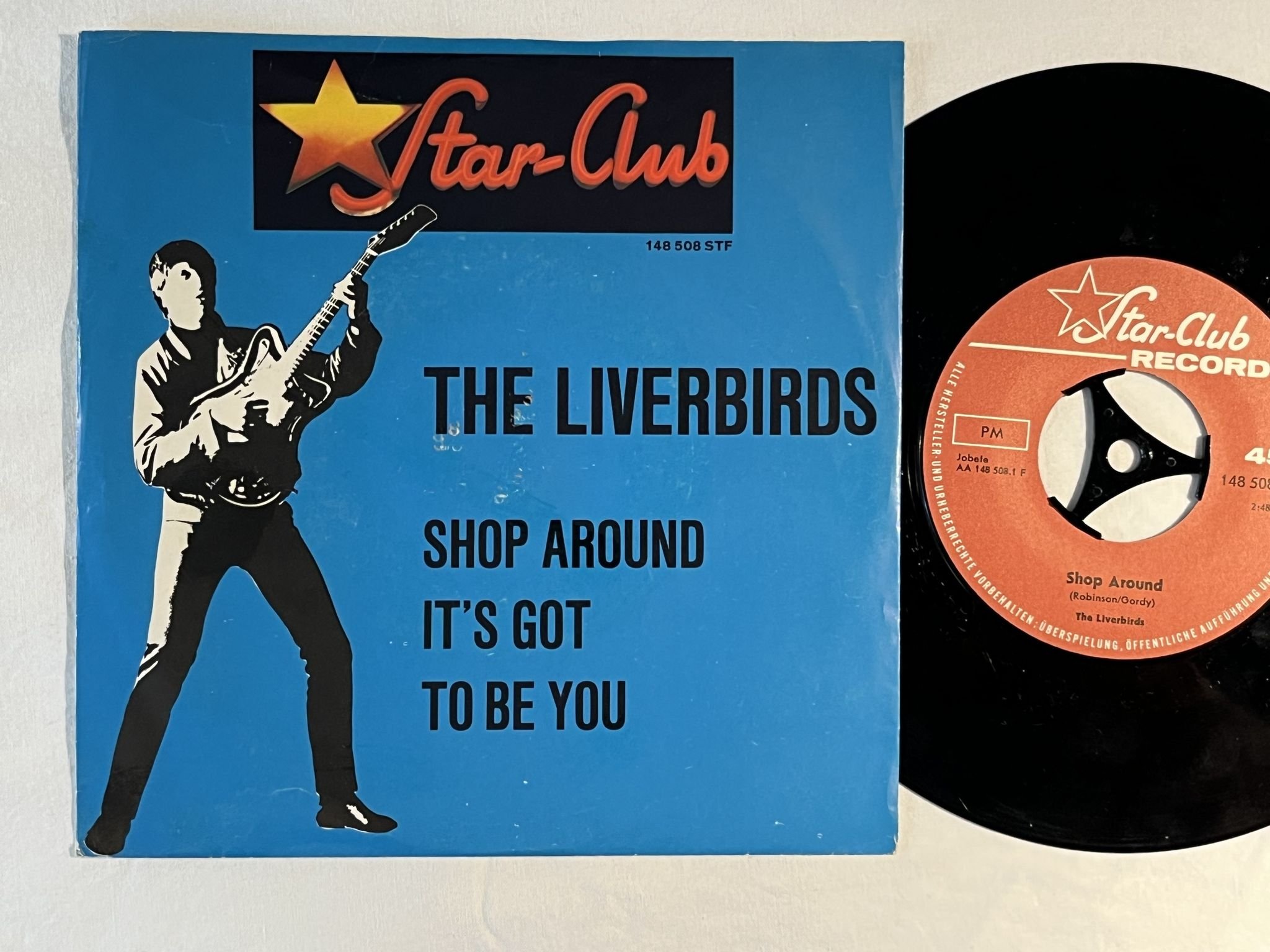 Omslagsbild för skivan THE LIVERBIRDS shop around 7" -64 Ger STAR-CLUB 148 508 STF